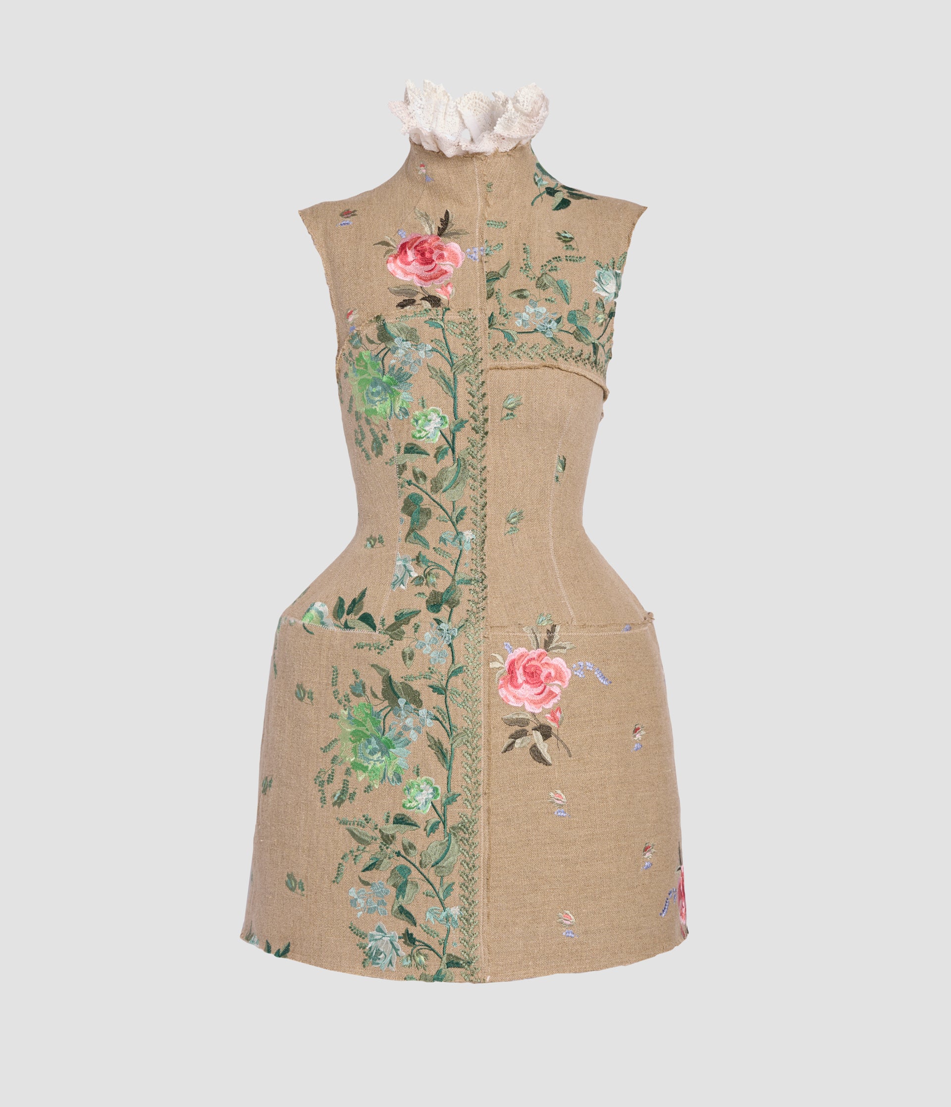Embroidered Linen Hourglass Mini Dress