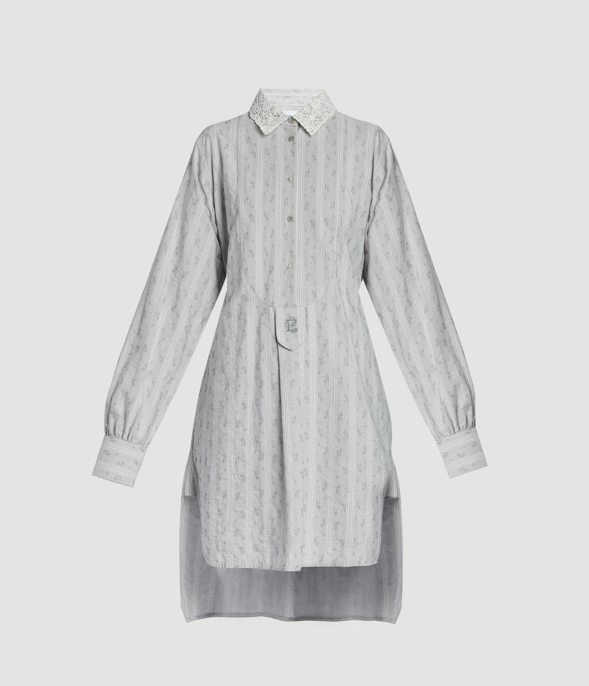Ditsy Cotton Stripe Long Sleeve Mini Shirt Dress