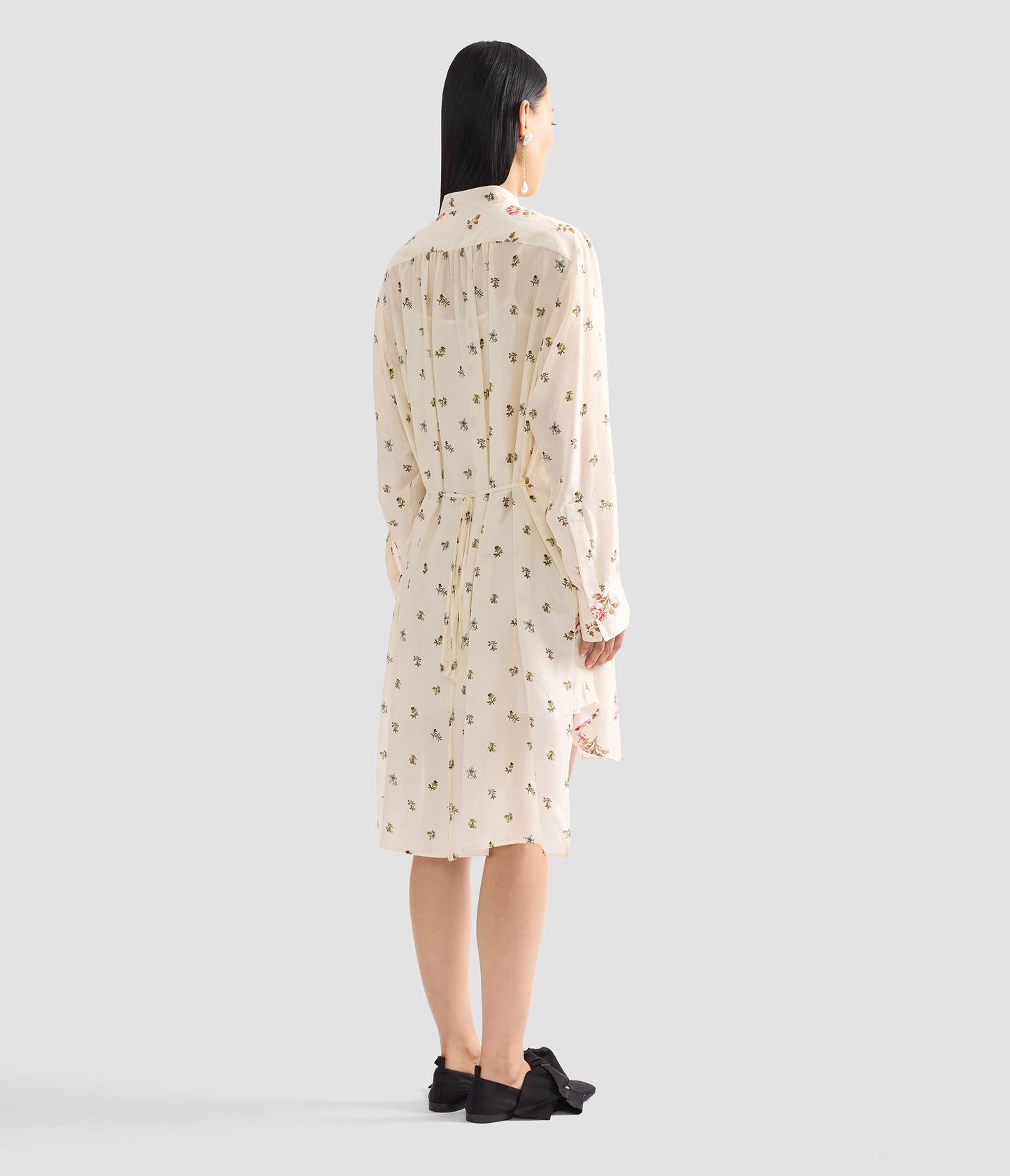 Floral Print Silk Long Sleeve Mini Shirt Dress