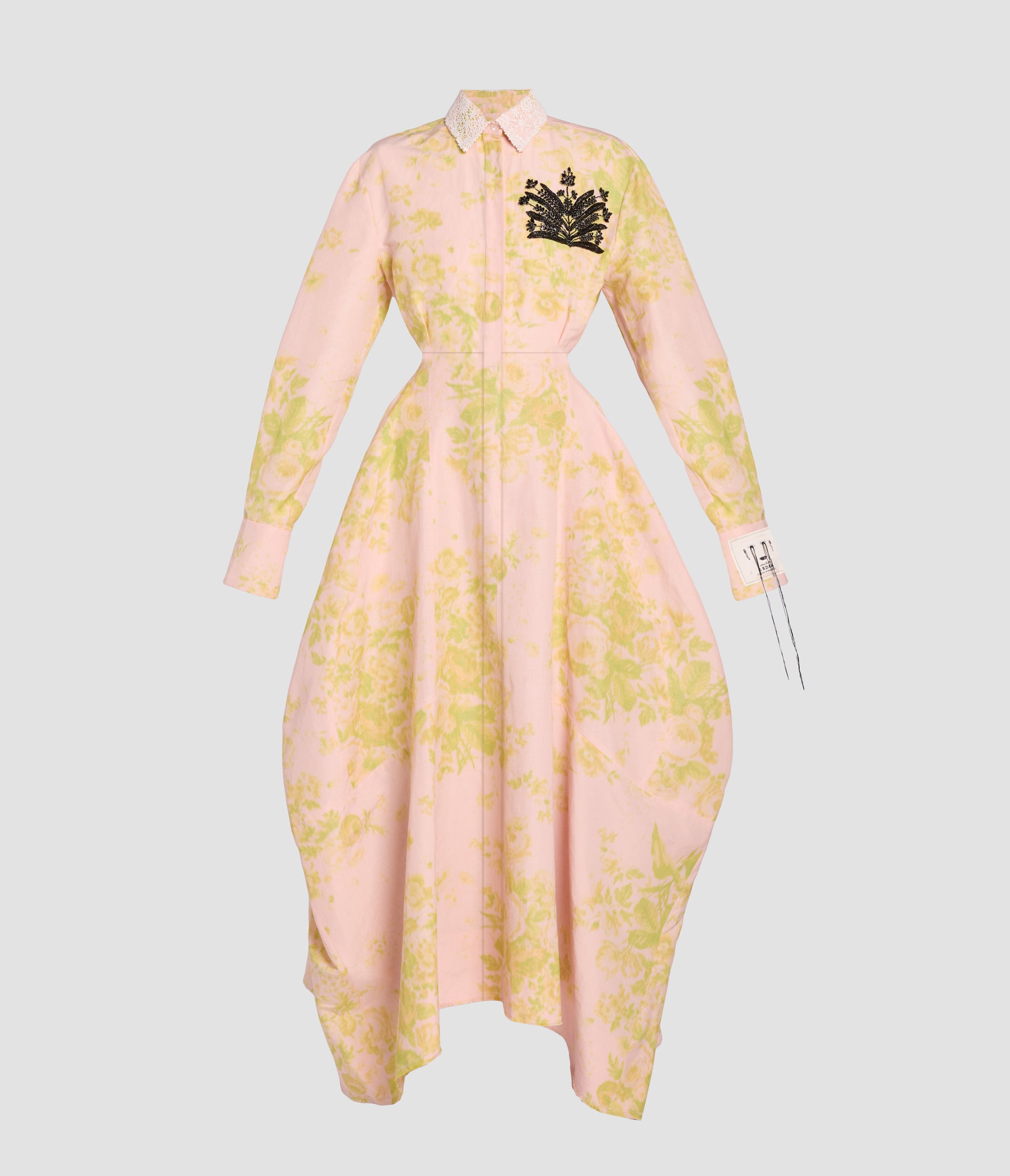 Floral Print Linen Chine Draped Midi Dress