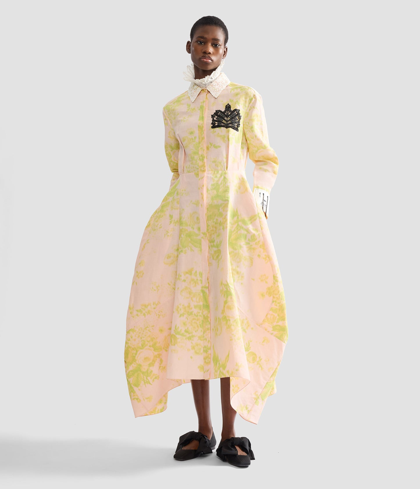 Floral Print Linen Chine Draped Midi Dress