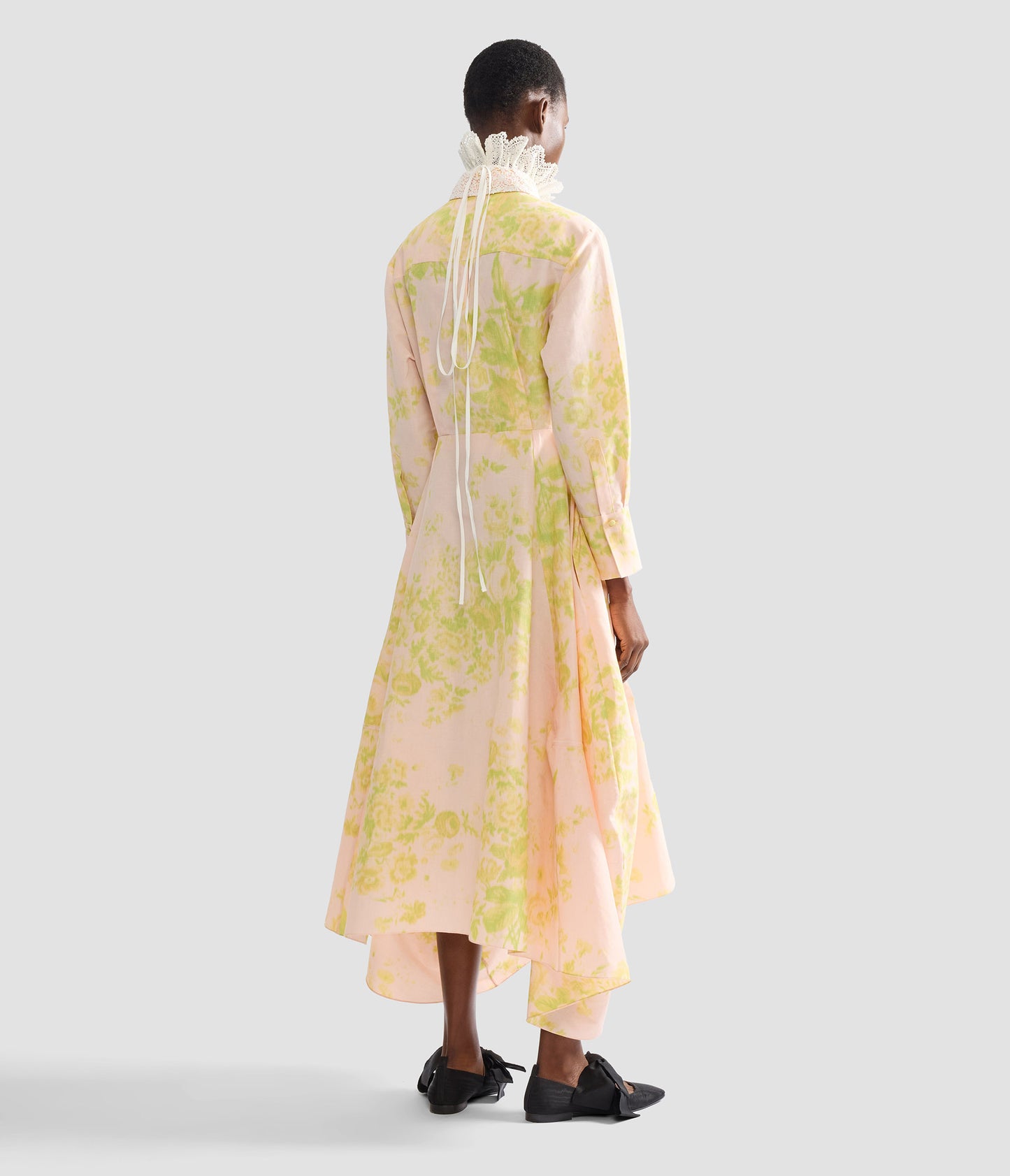 Floral Print Linen Chine Draped Midi Dress