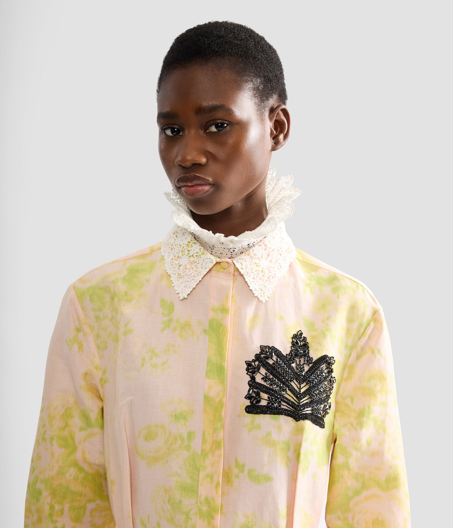 Floral Print Linen Chine Draped Midi Dress