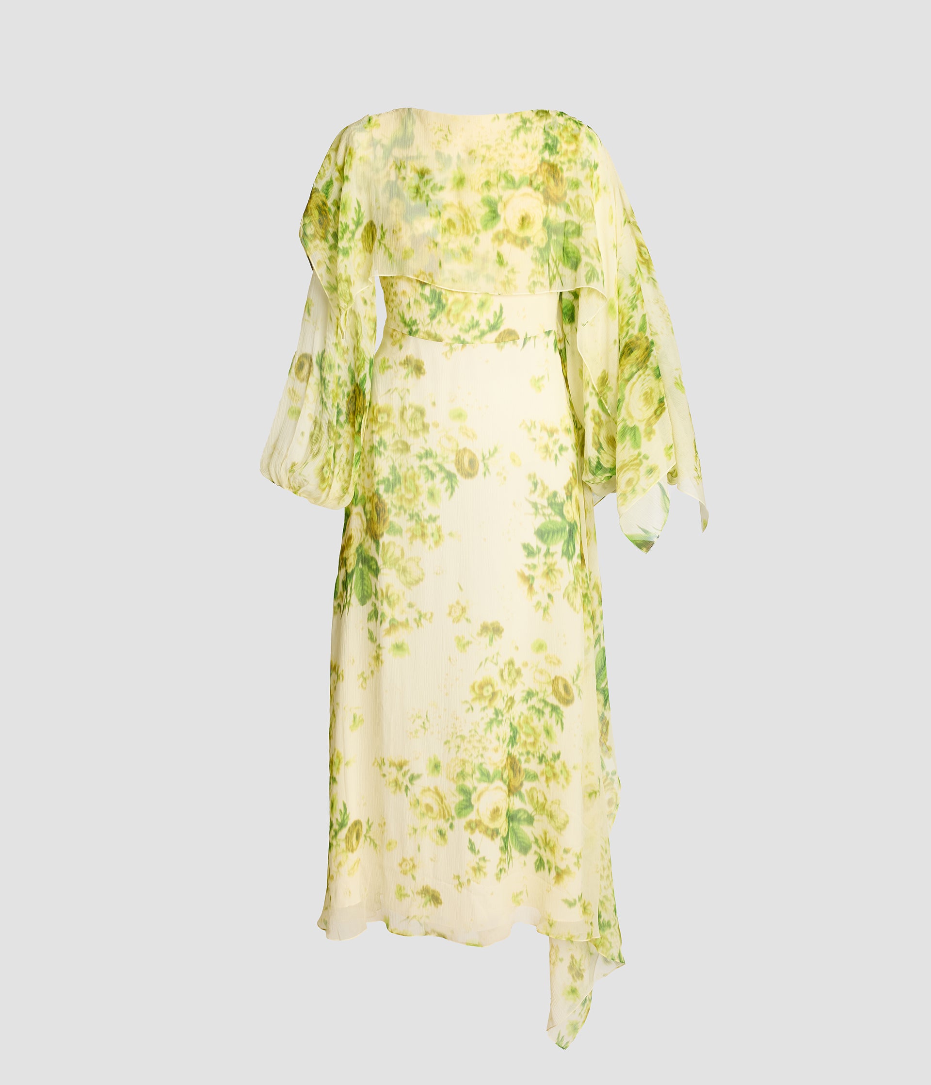 Floral Print Silk Creponne Draped Midi Dress