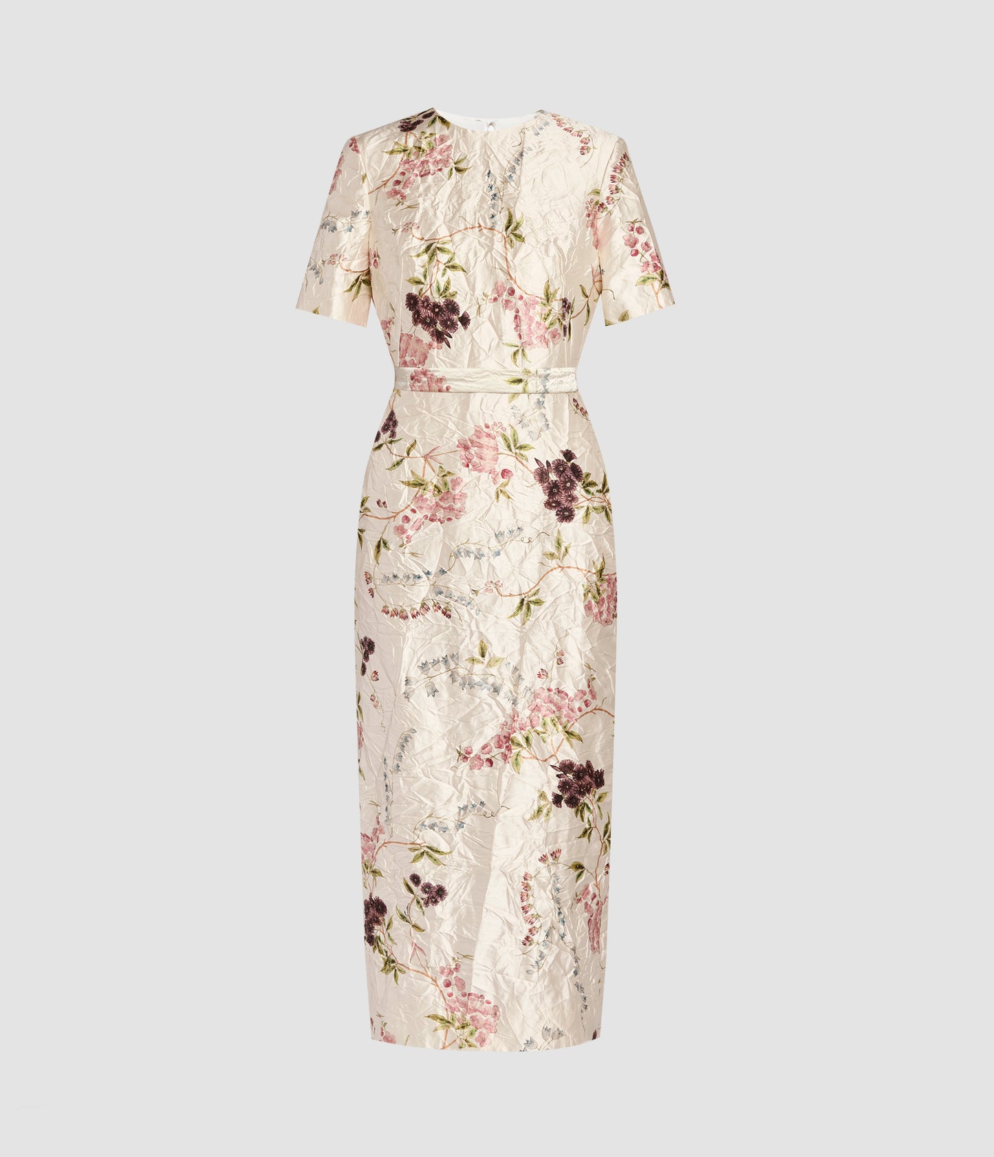 Floral Print Textured Satin Midi Pencil Dress