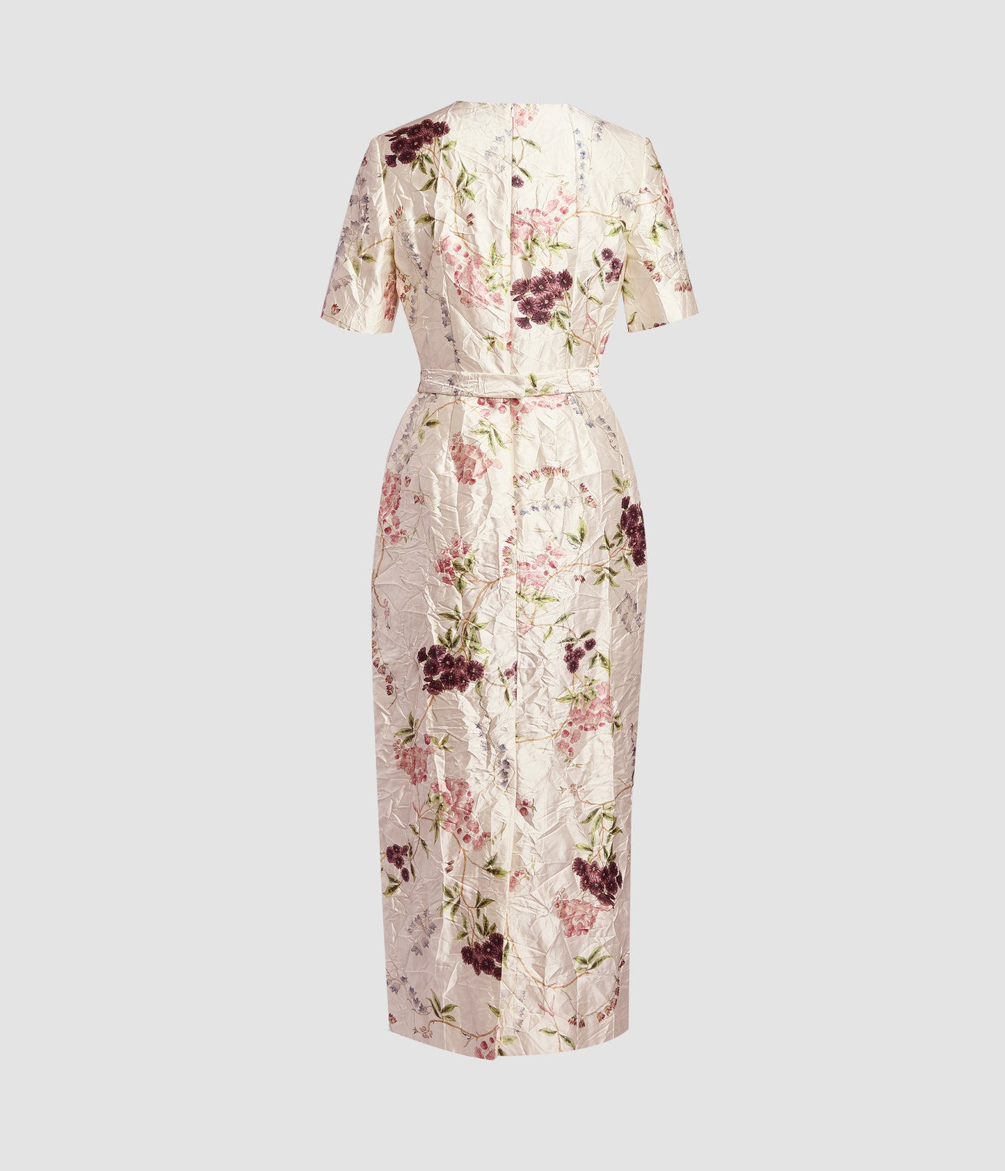 Floral Print Textured Satin Midi Pencil Dress