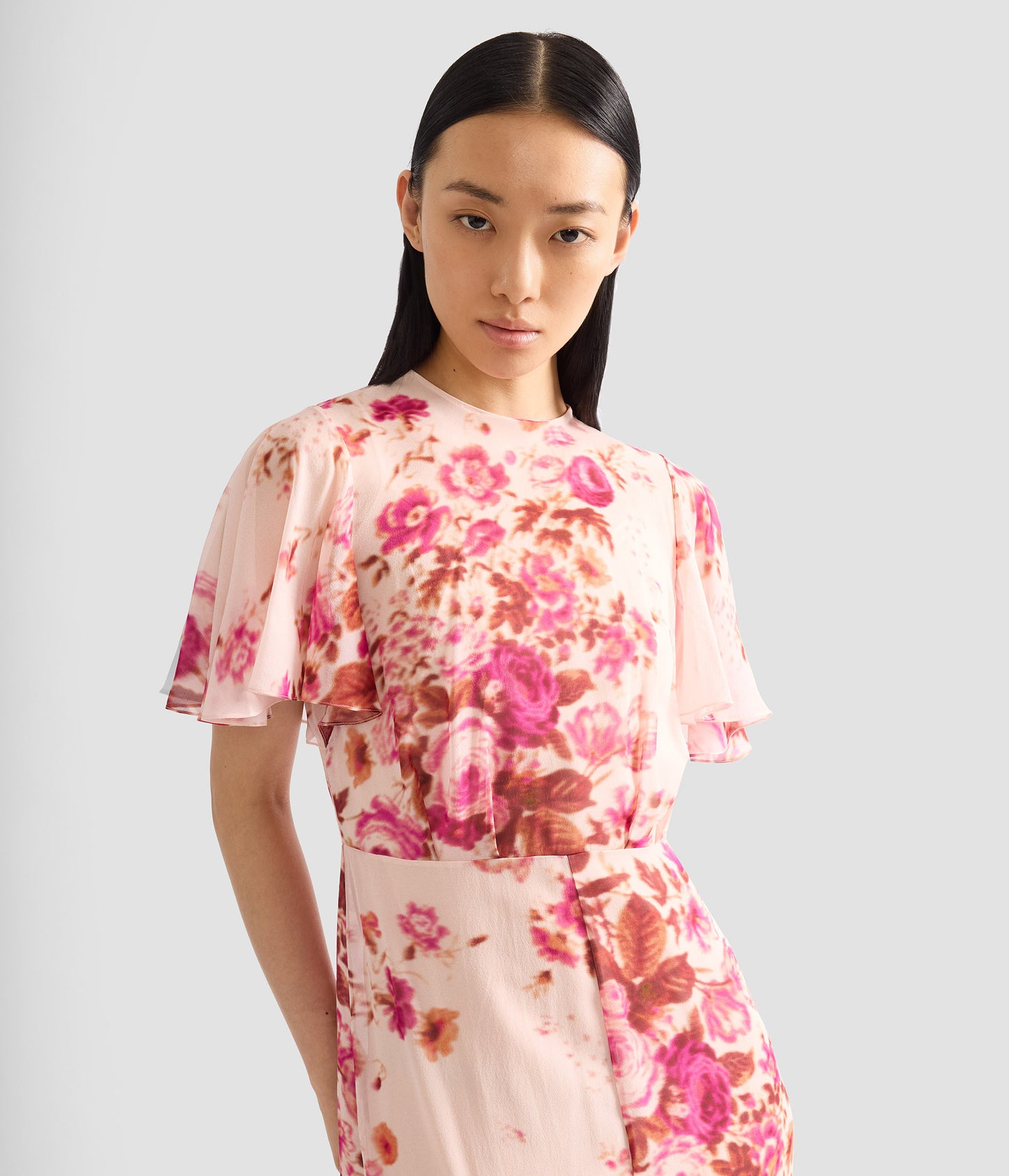 Floral Print Silk Voile Fit And Flared Midi Dress