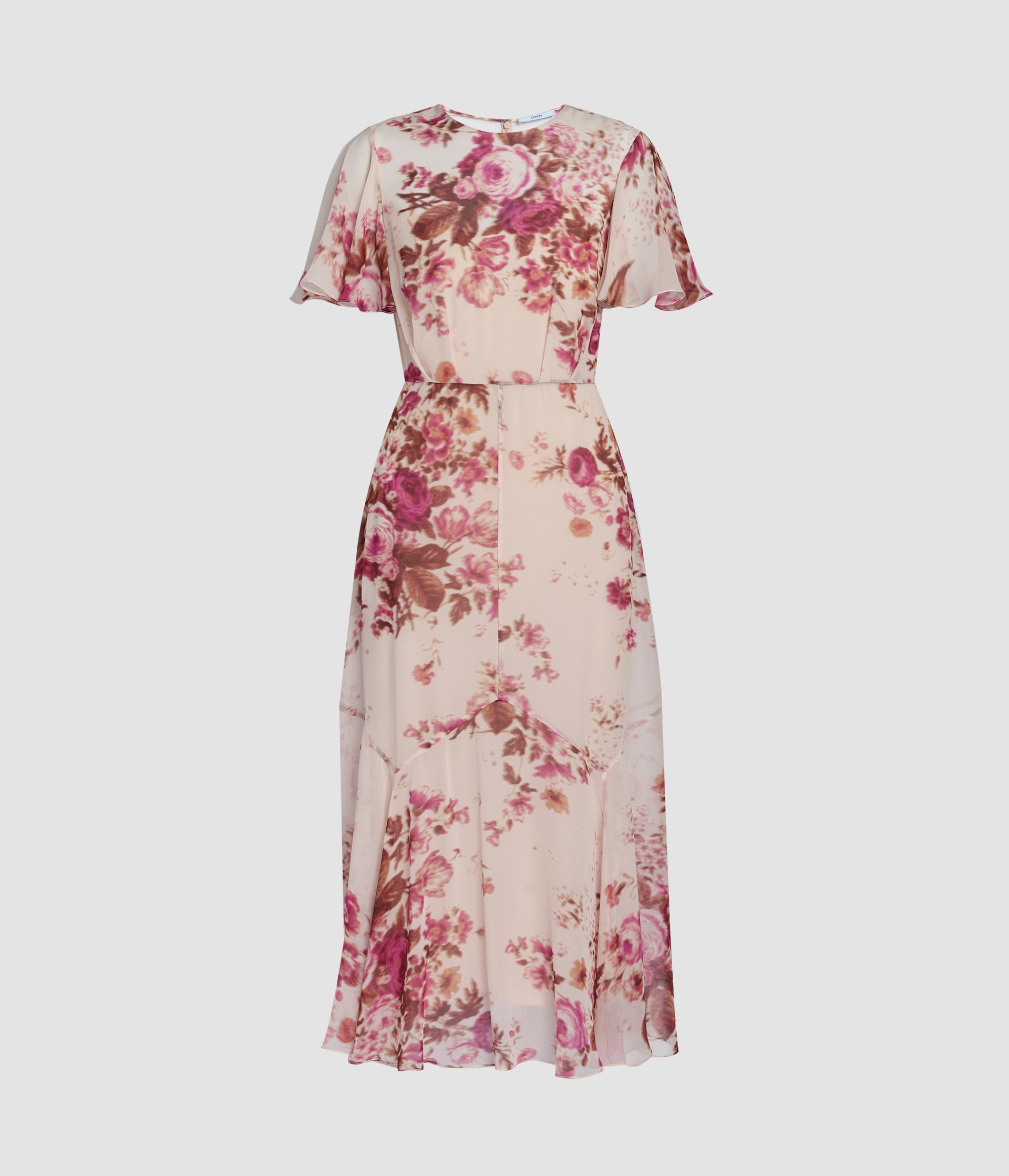 Floral Print Silk Voile Fit And Flared Midi Dress