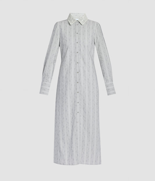 Ditsy Cotton Stripe Tie-Waisted Midi Dress