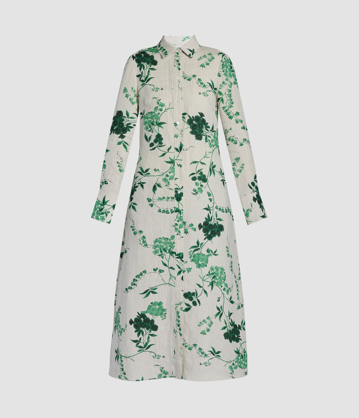 Floral Print Linen Tie-Waisted Midi Dress