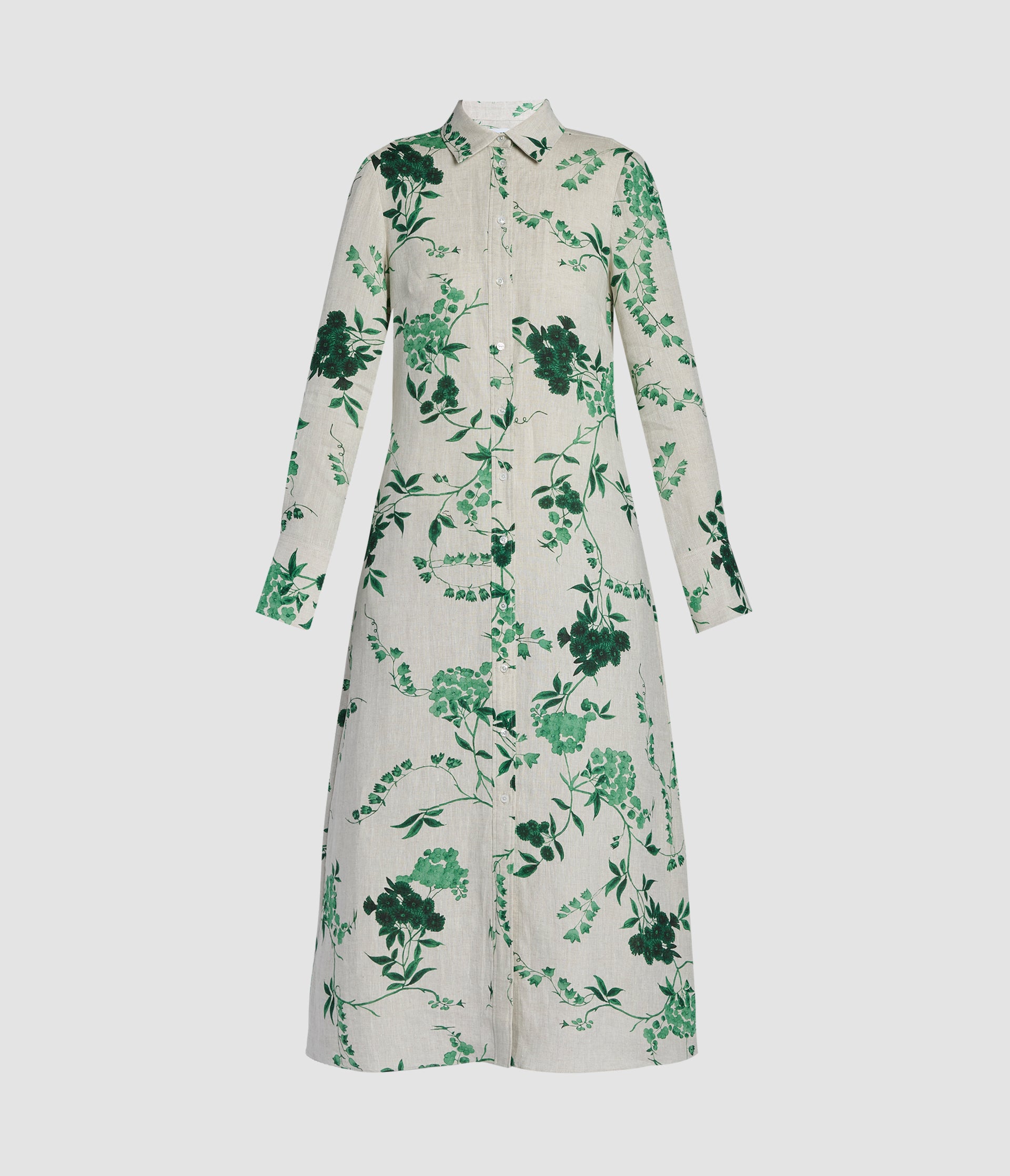 Floral Print Linen Tie-Waisted Midi Dress