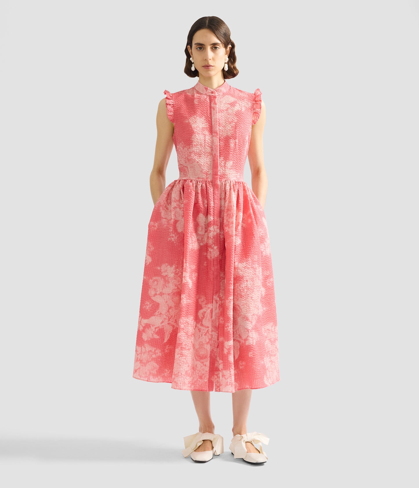 Floral Print Cotton Fit And Flared Midi Dress