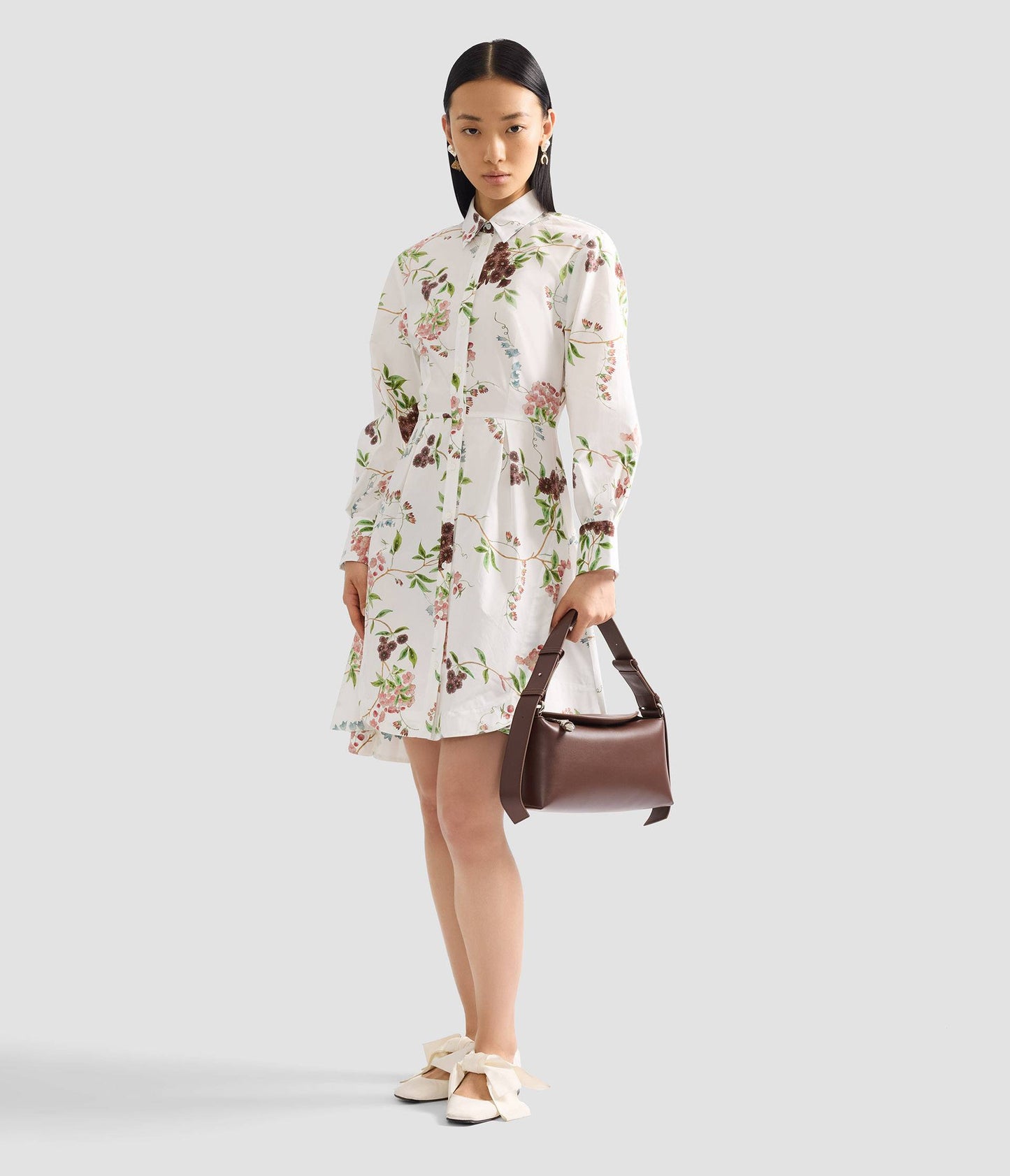 Floral Print Cotton Mini Shirt Dress