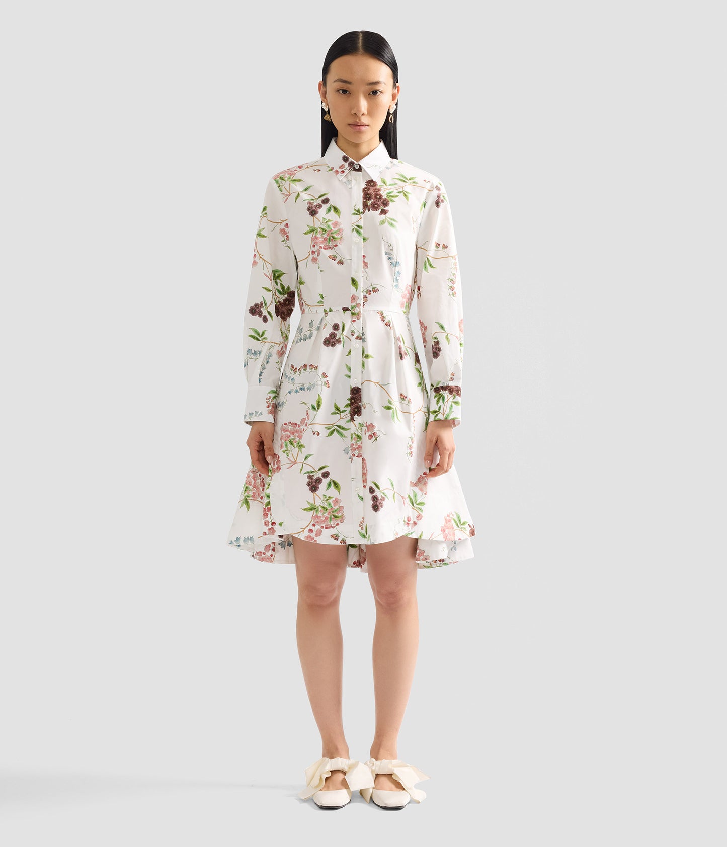 Floral Print Cotton Mini Shirt Dress