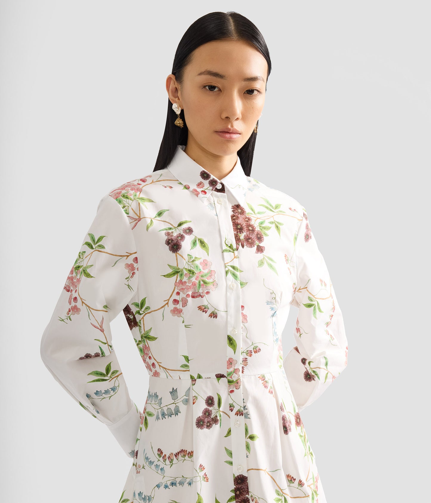 Floral Print Cotton Mini Shirt Dress