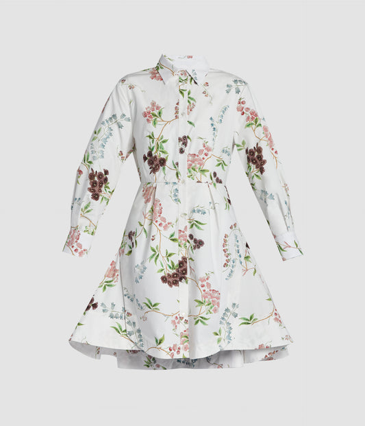 Floral Print Cotton Mini Shirt Dress