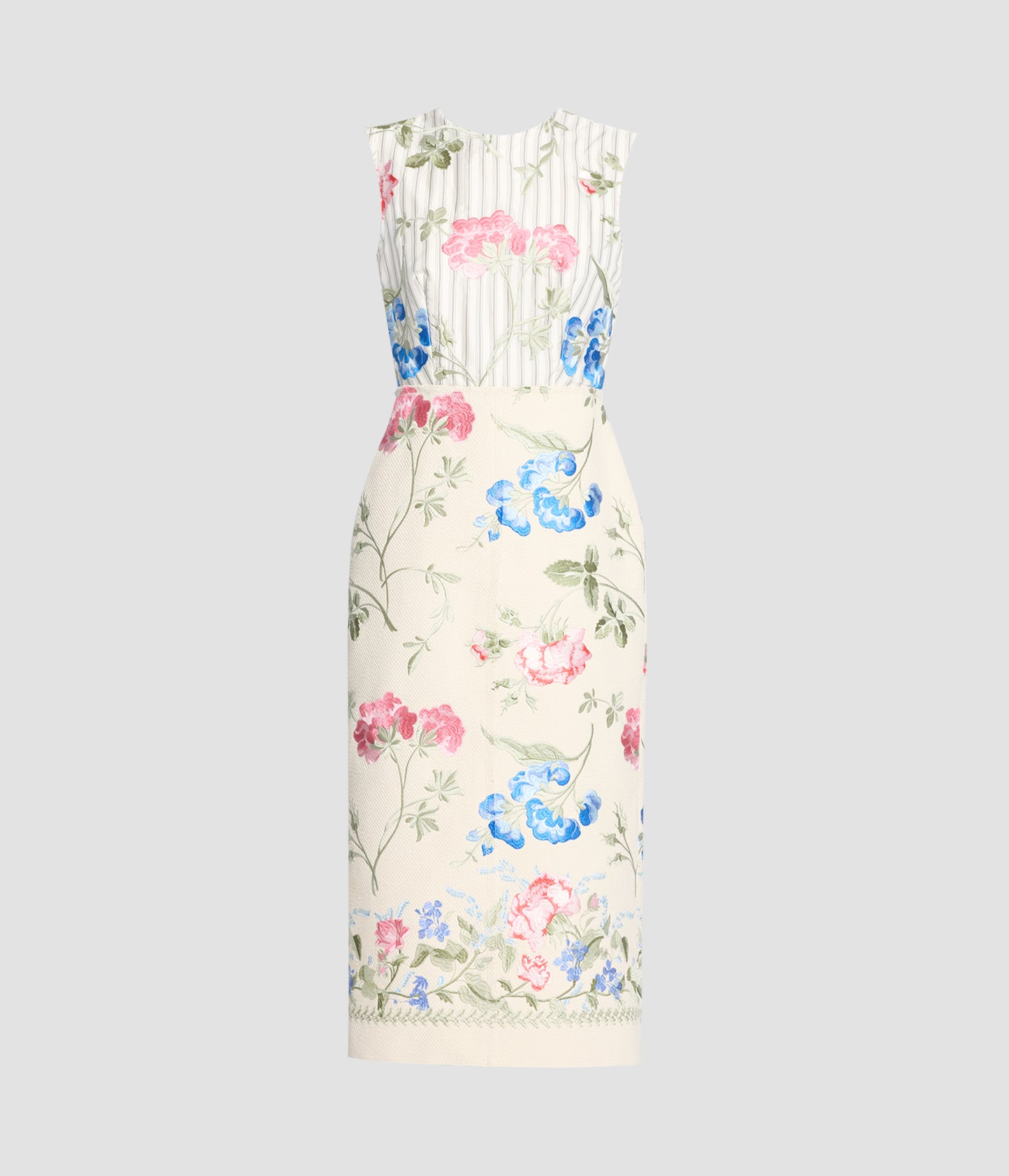 Embroidered Cotton Twill Pencil Midi Dress