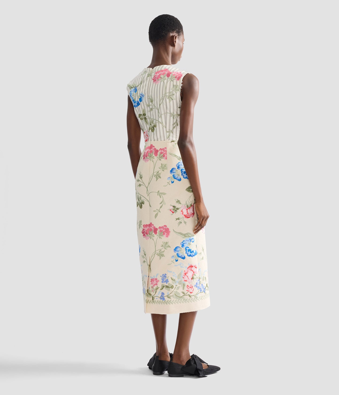 Embroidered Cotton Twill Pencil Midi Dress