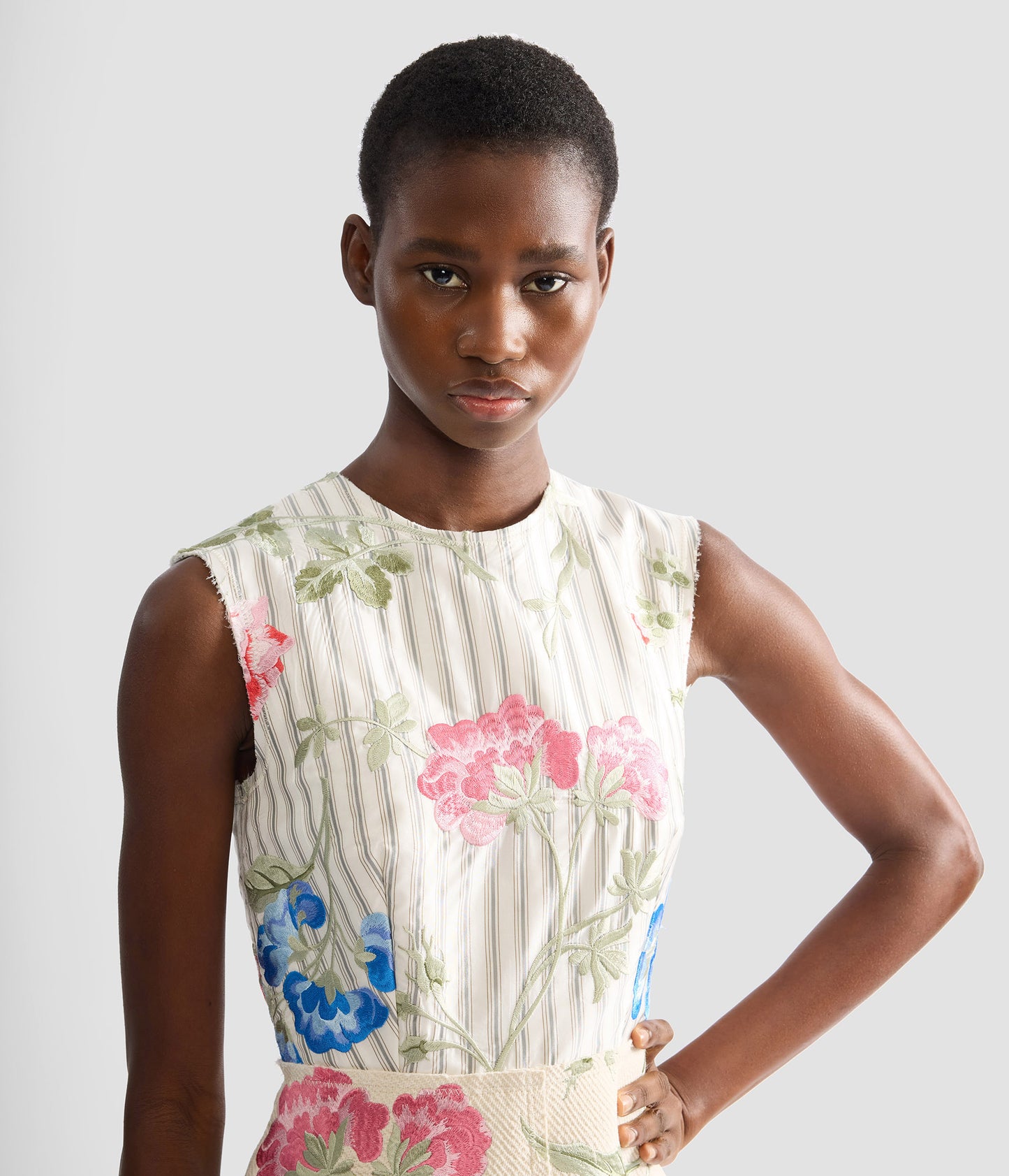 Embroidered Cotton Twill Pencil Midi Dress