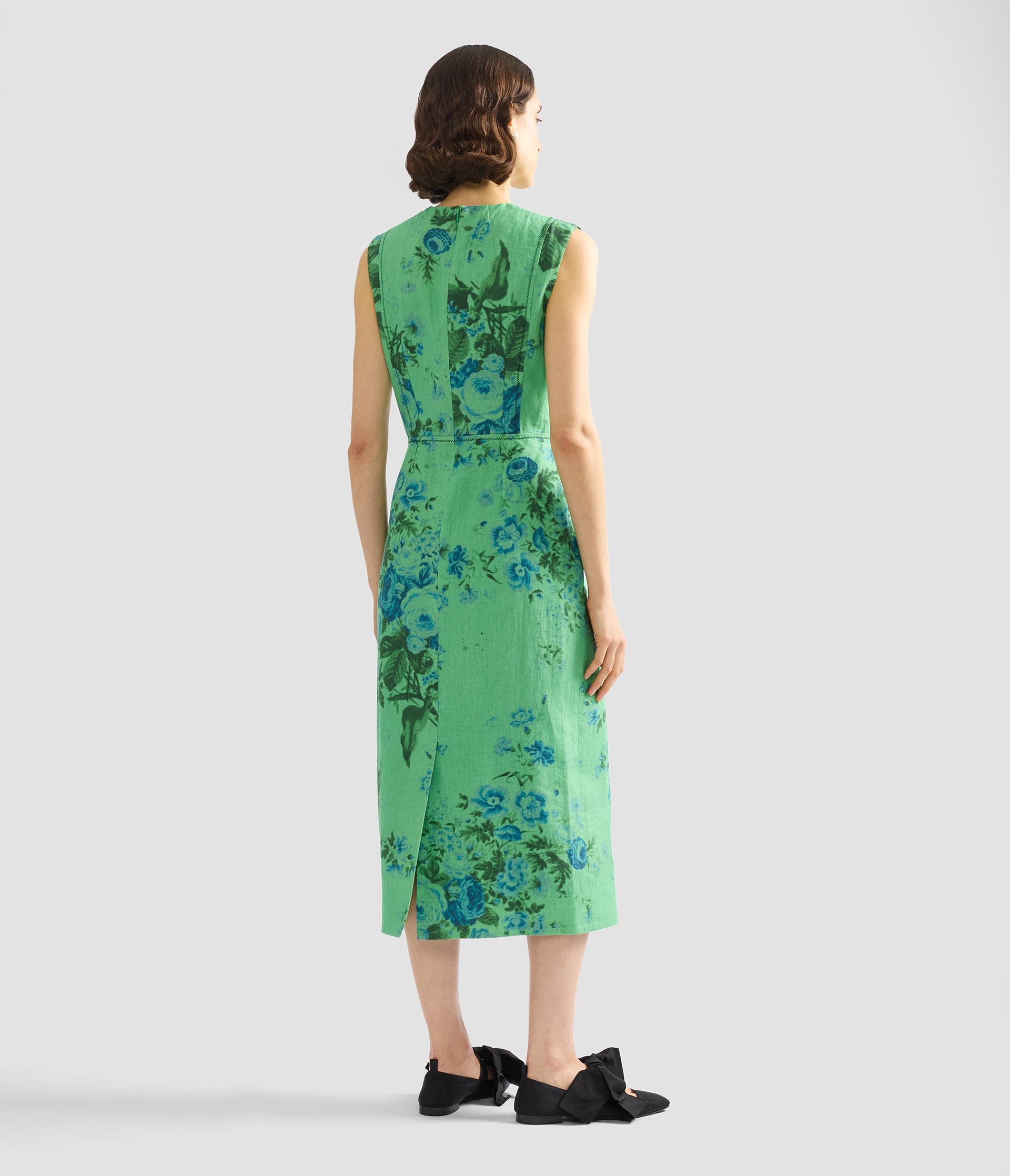 ERDEM | Floral Print Linen Pencil Midi Dress ERDEM | Floral Print Linen Pencil Midi Dress