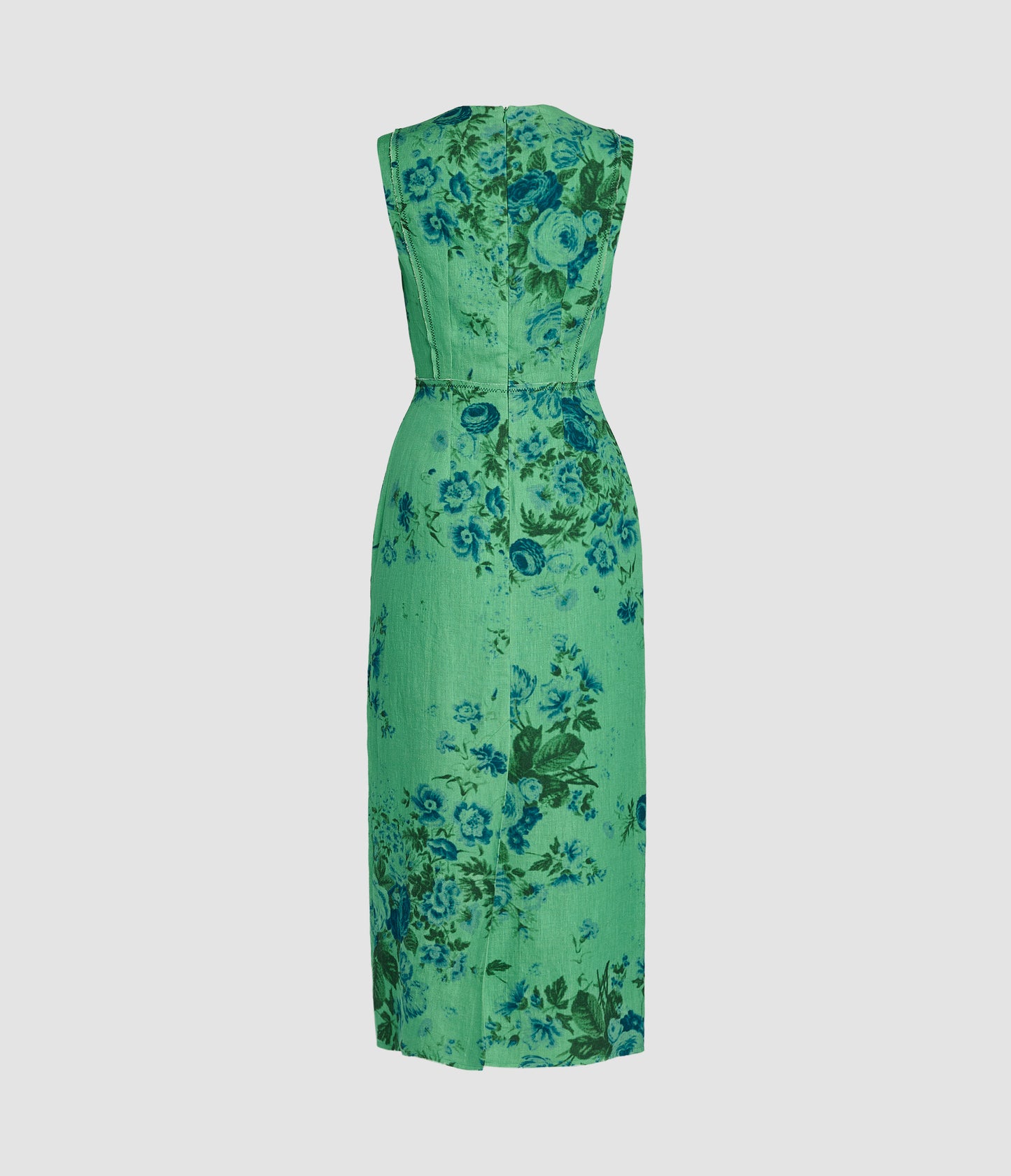 Floral Print Linen Pencil Midi Dress