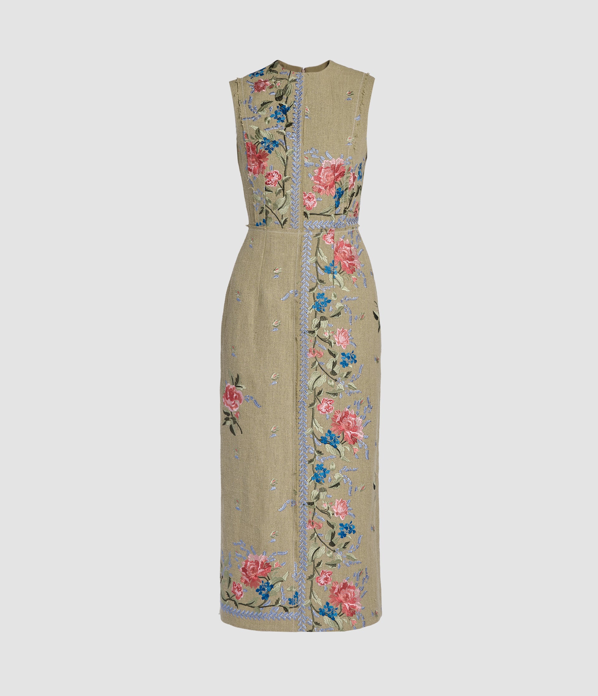 Embroidered Linen Pencil Dress