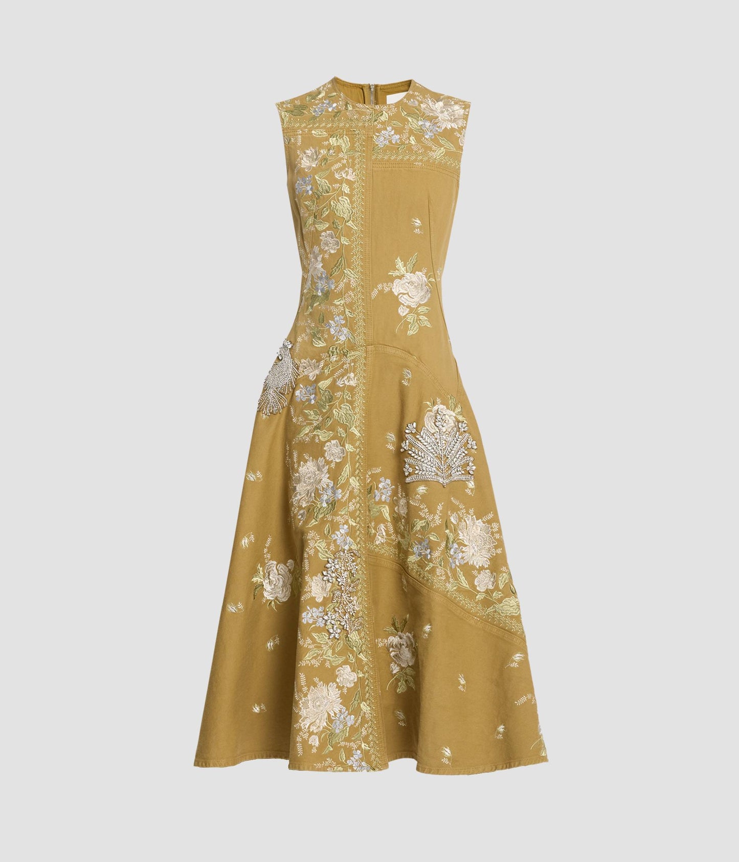 Embroidered Denim Midi Hourglass Dress