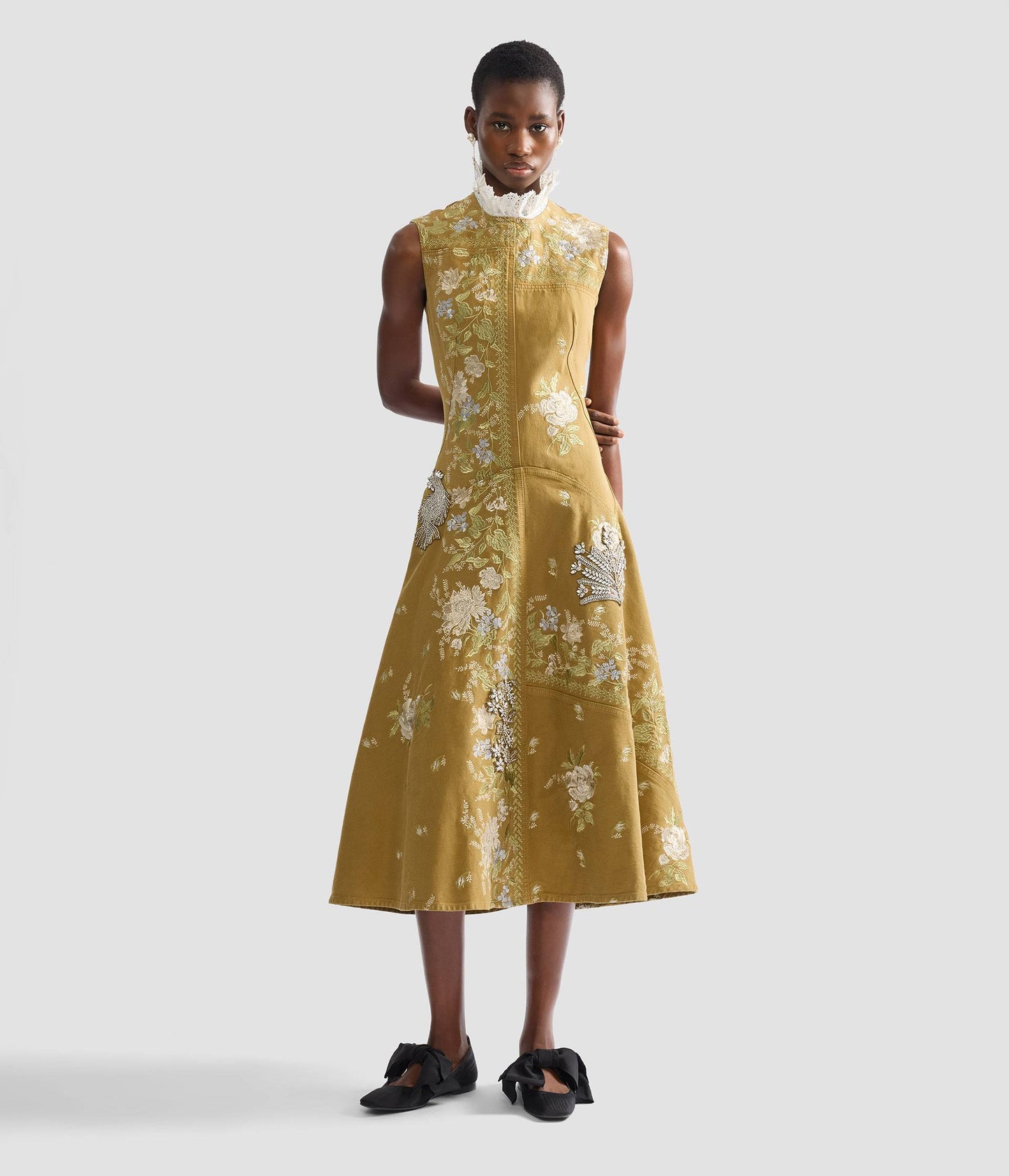 Embroidered Denim Midi Hourglass Dress