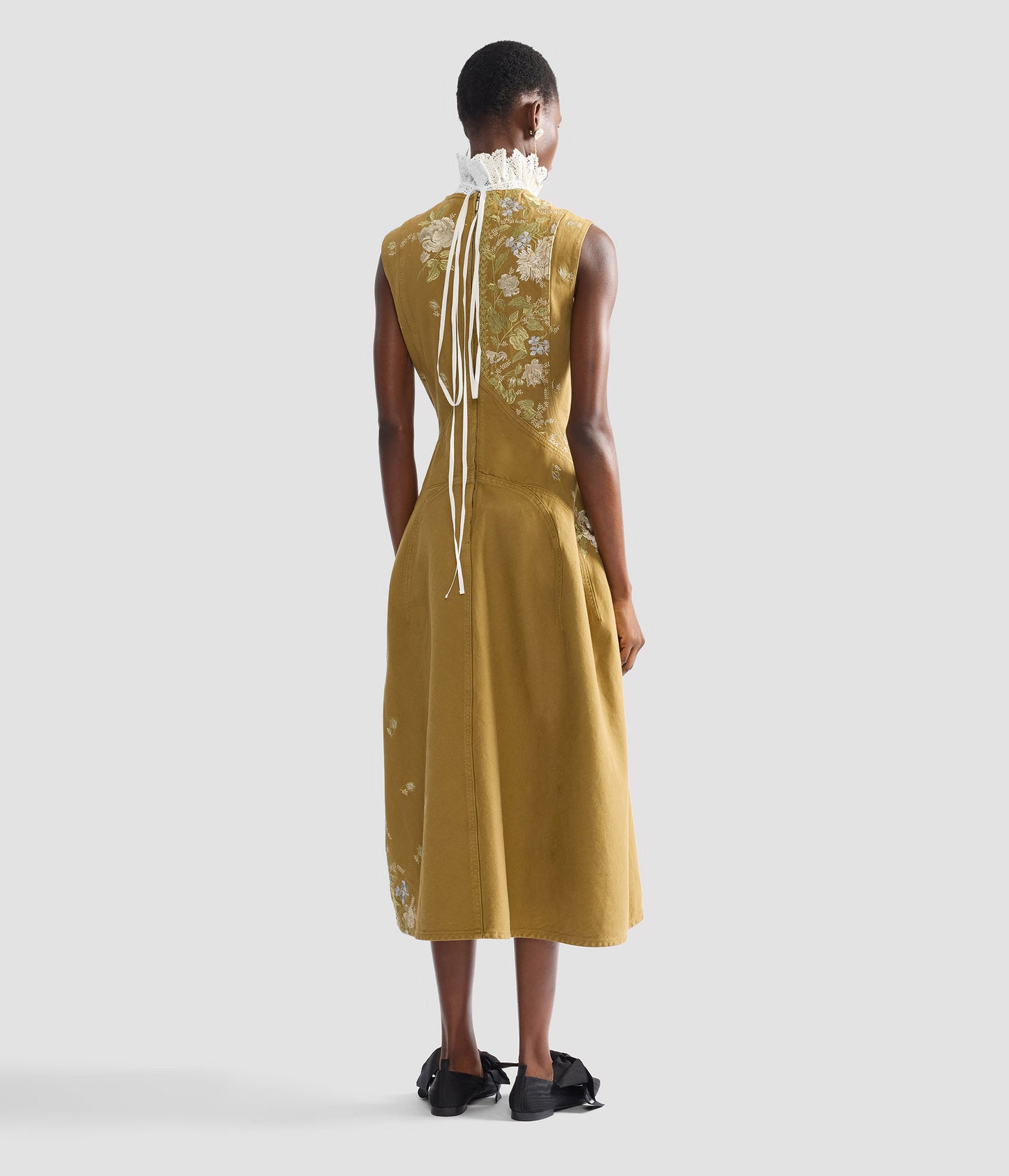 Embroidered Denim Midi Hourglass Dress