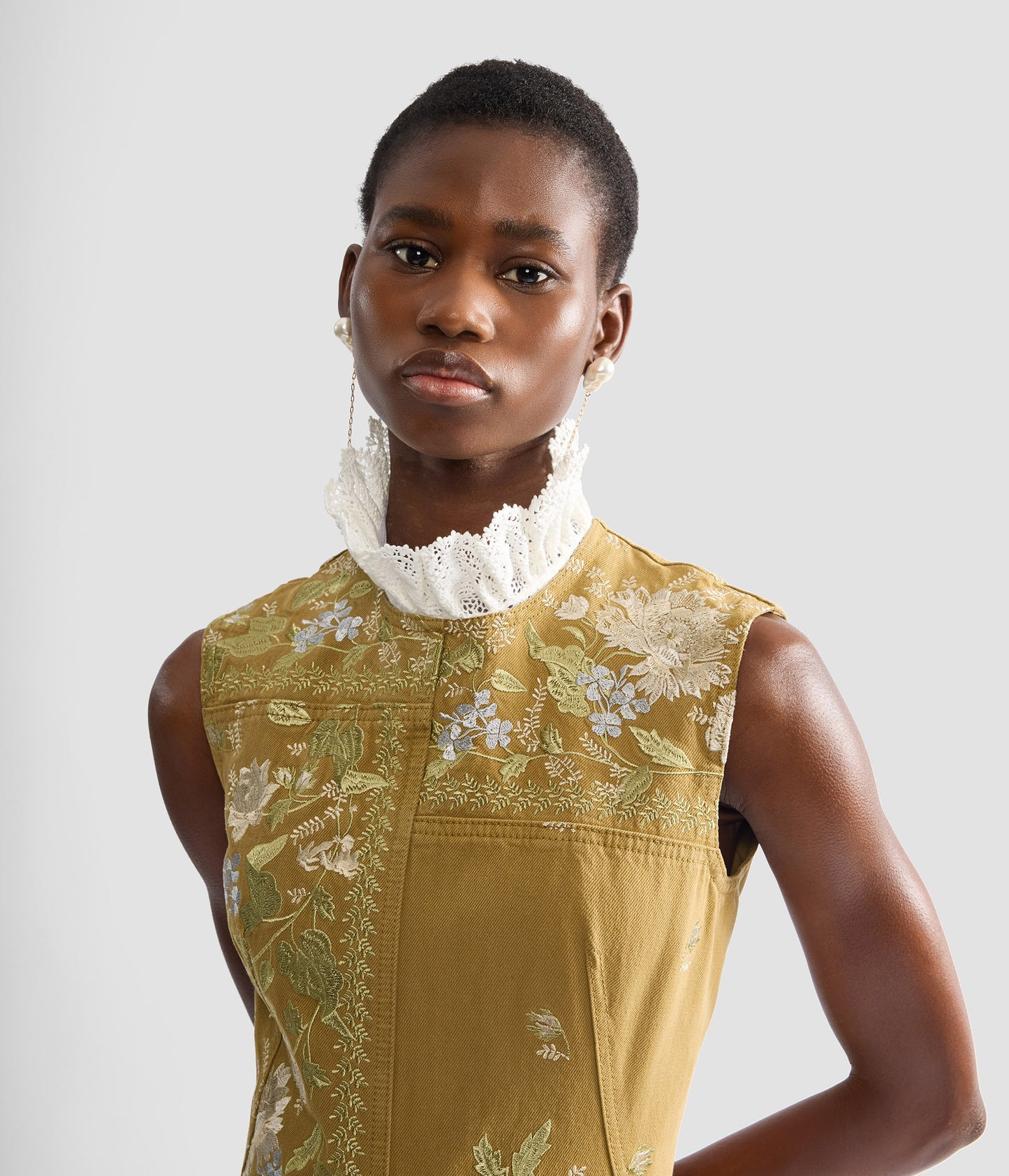 Embroidered Denim Midi Hourglass Dress