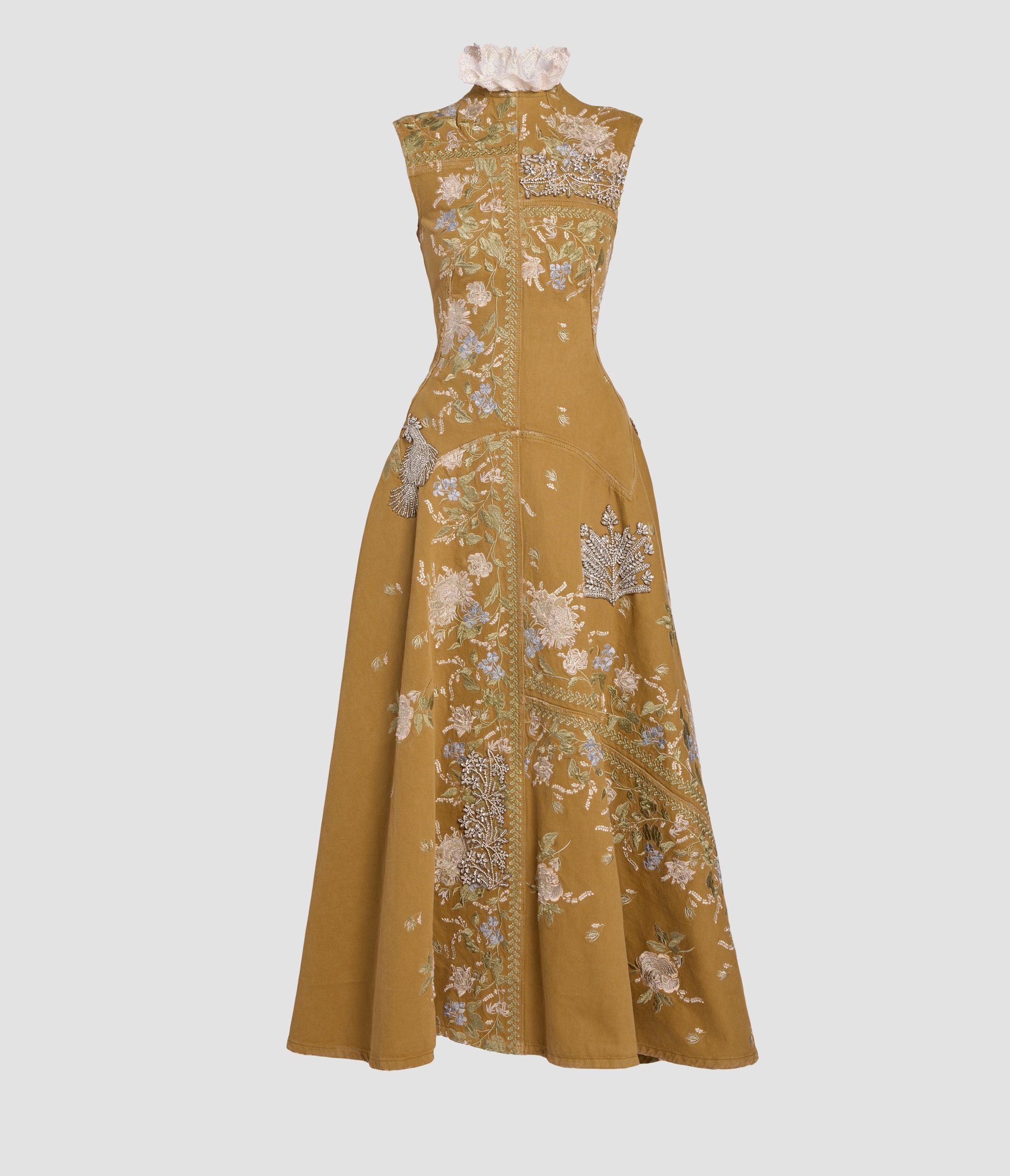 Embroidered Denim Midi Hourglass Dress