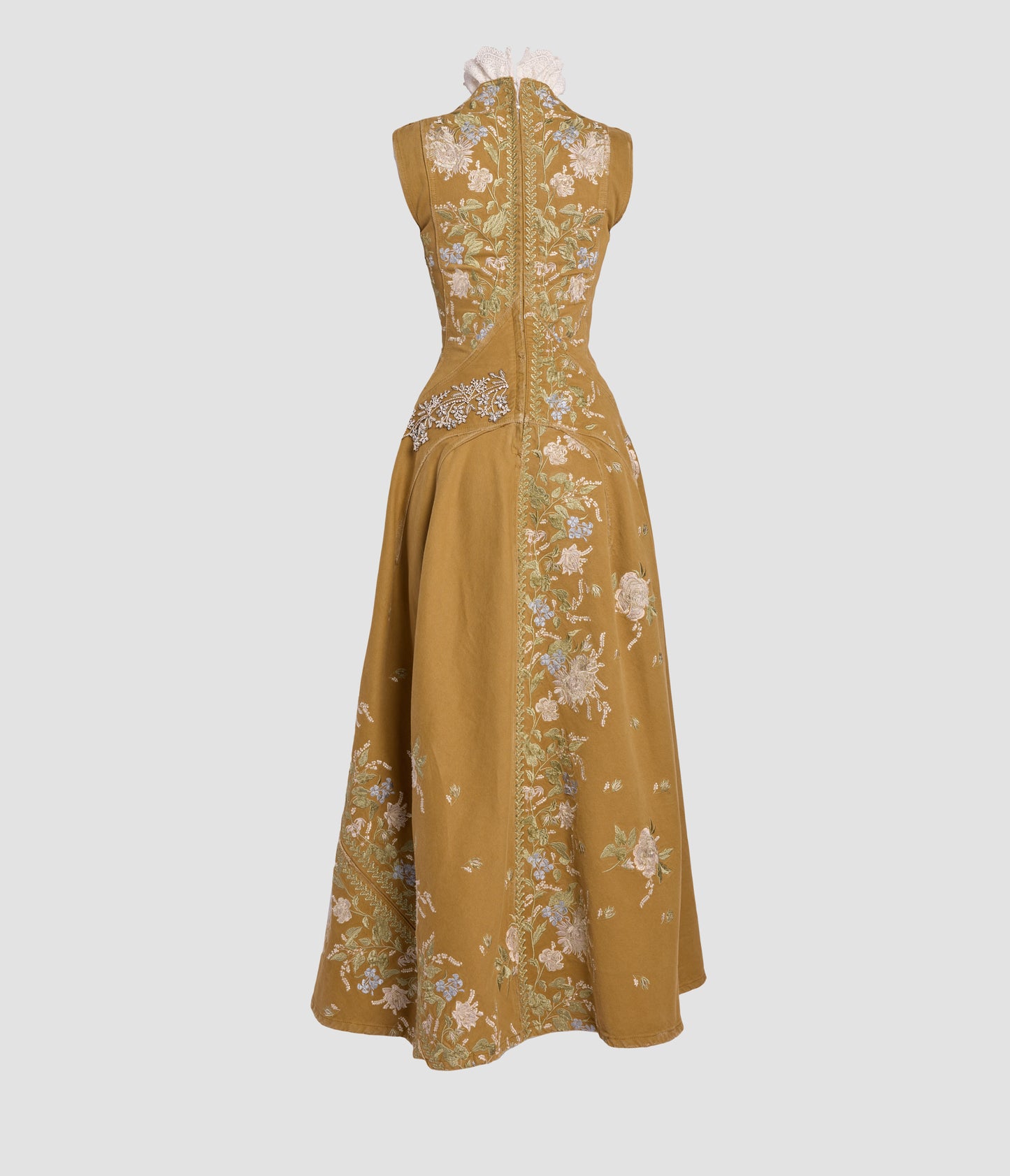 Embroidered Denim Midi Hourglass Dress