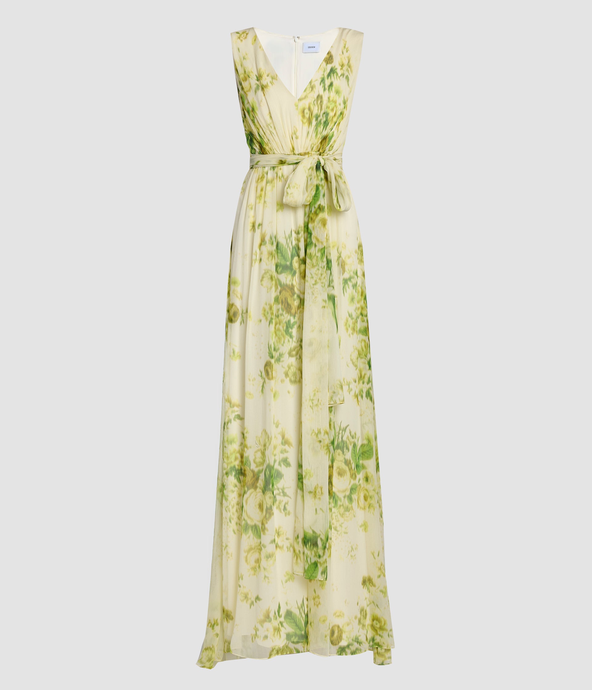 Floral Print Silk Creponne Sleeveless Gown