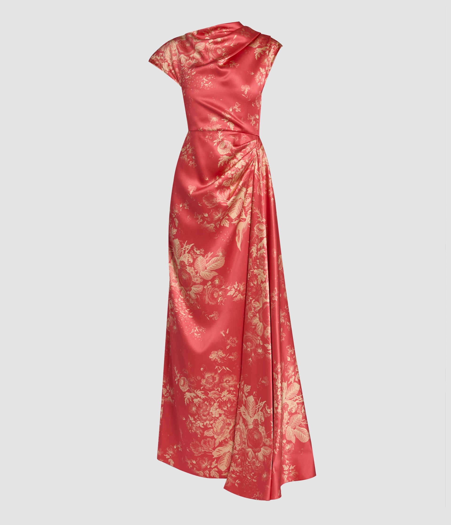 Floral Print Duchess Draped Gown