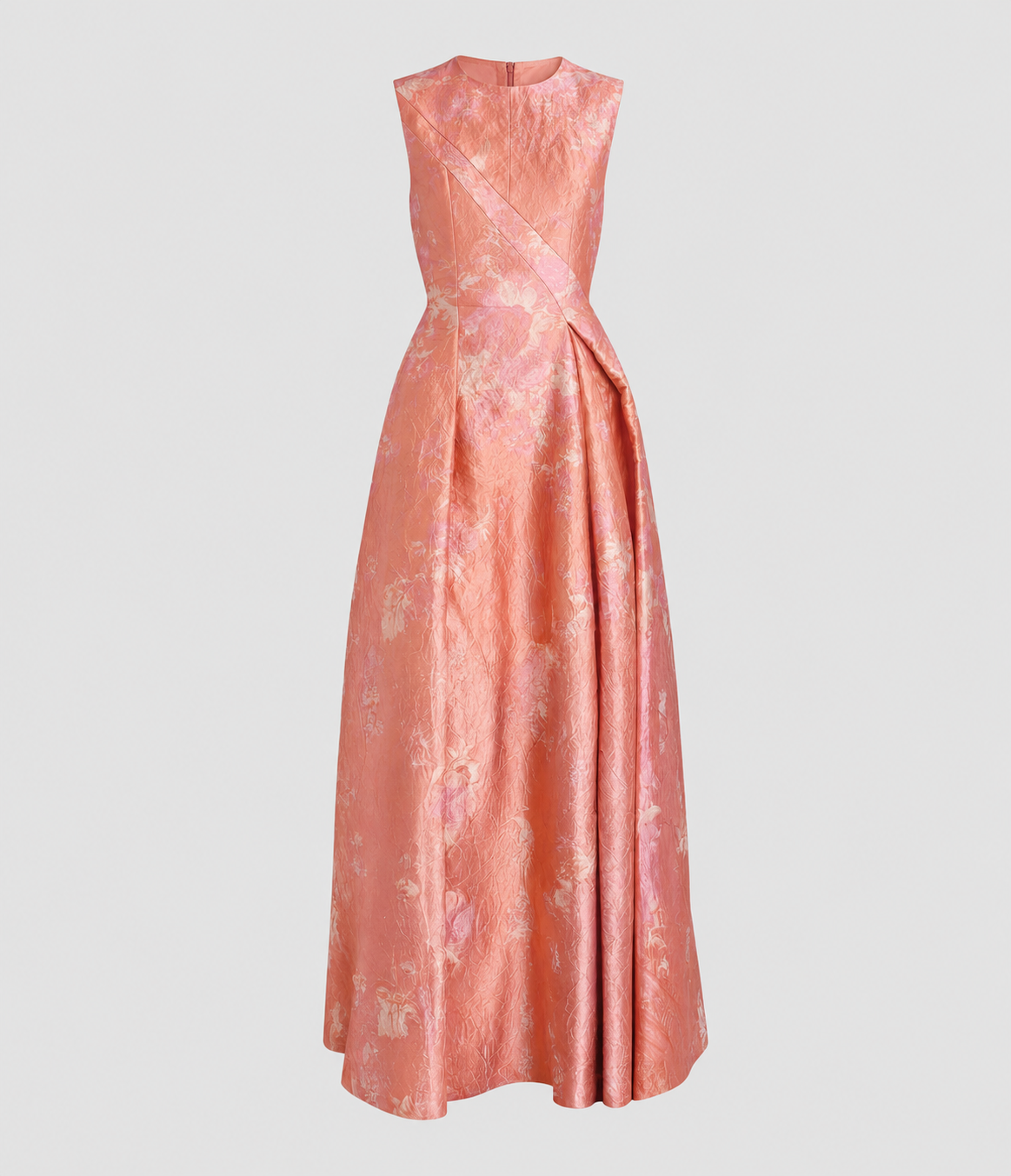 Floral Print Textured Satin Hourglass Gown