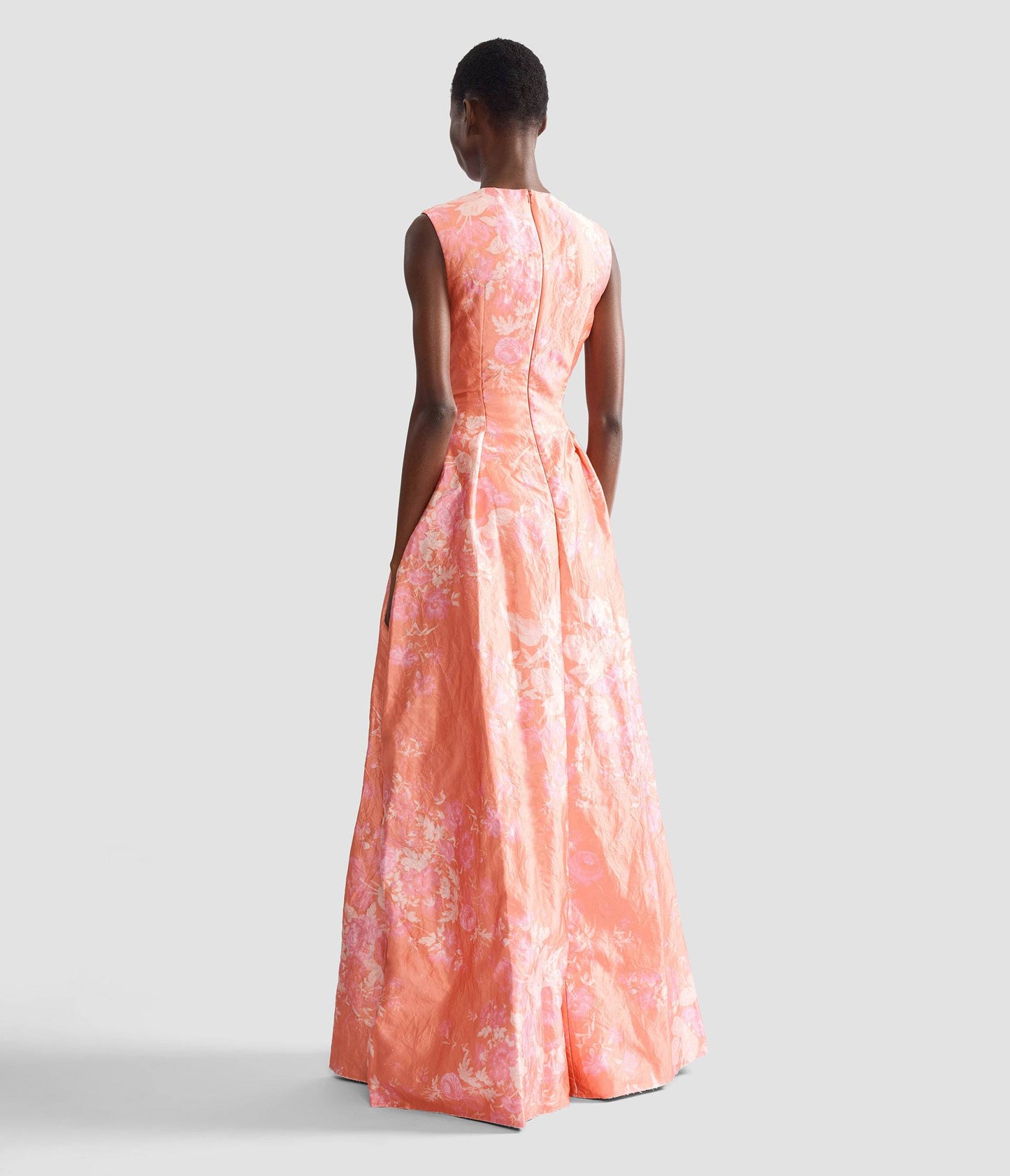 Floral Print Textured Satin Hourglass Gown