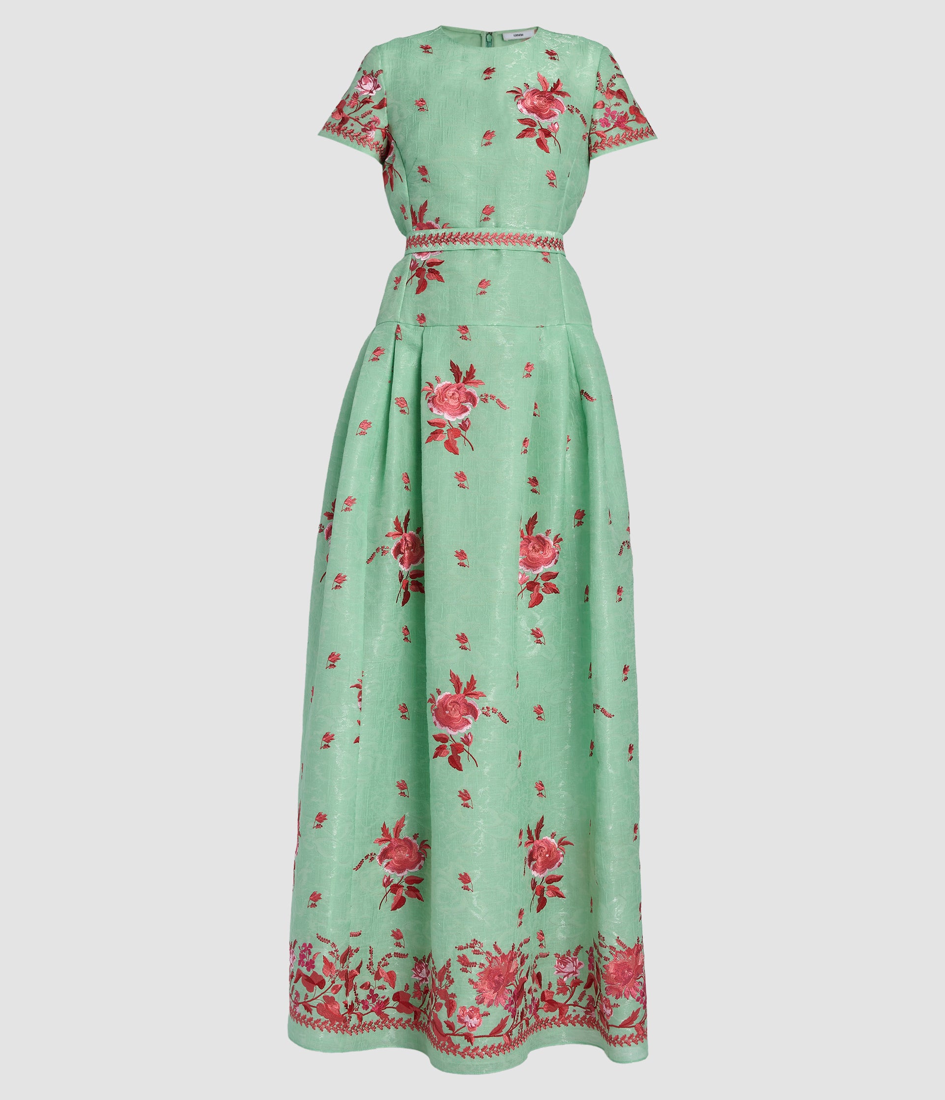 Embroidered Organza Drop Waist Gown