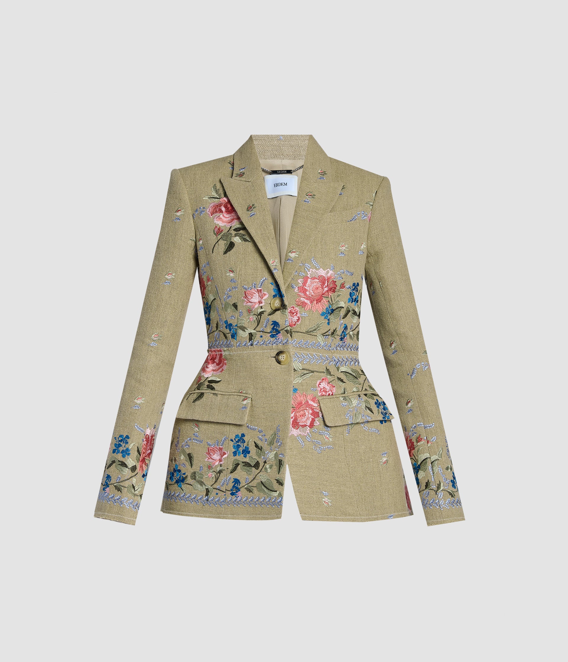 Embroidered Linen Single Breasted Blazer