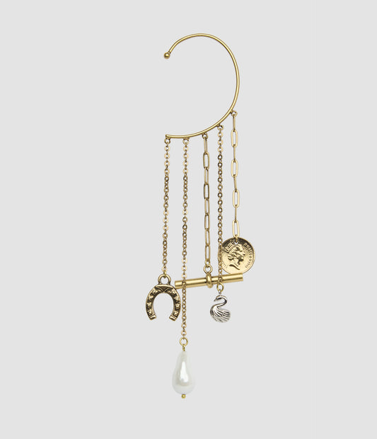 Antique Gold Charm Ear Cuff