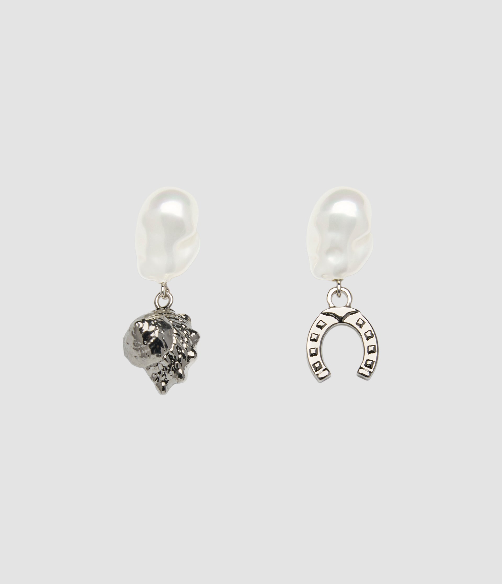 Silver Pearl Charm Earrings