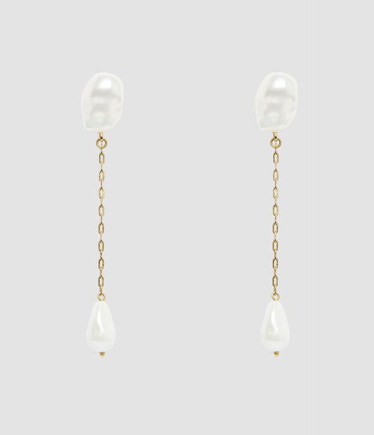 Antique Gold Pearl Long Earrings