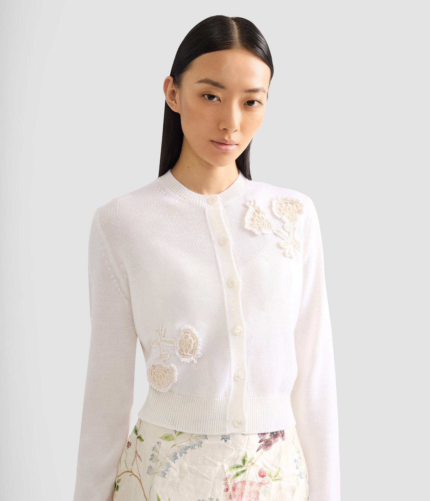 Appliqué Merino Wool Cardigan