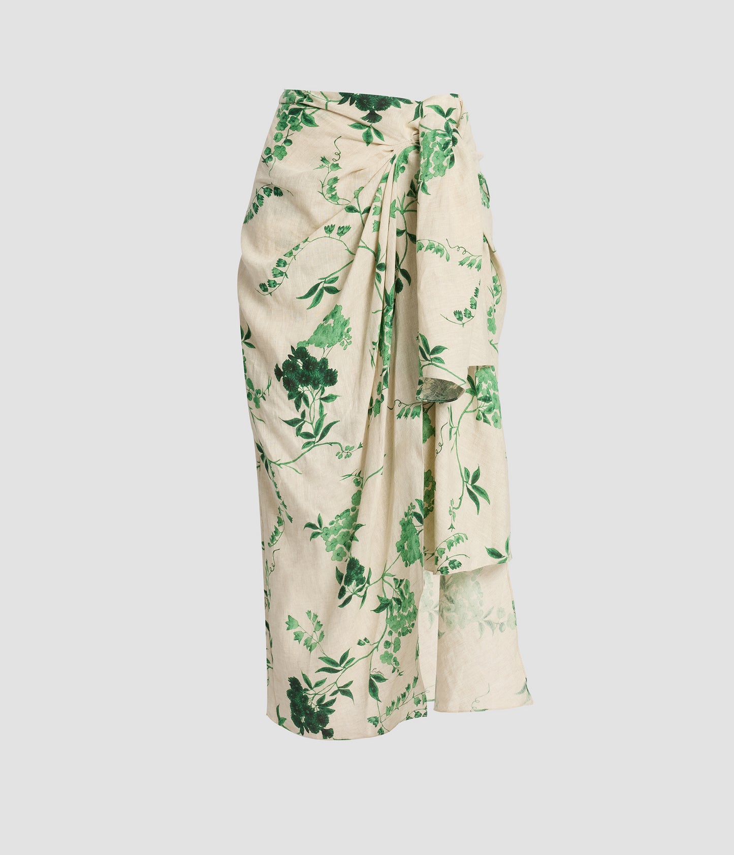 Floral Print Linen Drape Midi Skirt