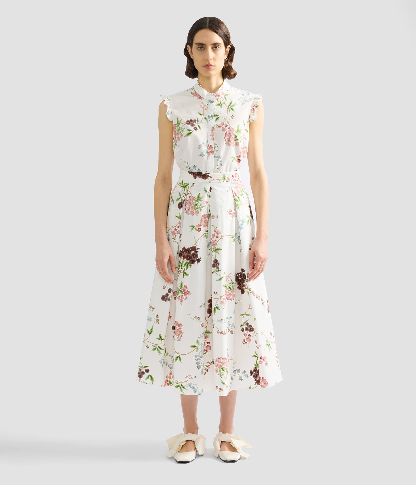 Floral Print Cotton Midi Full Skirt