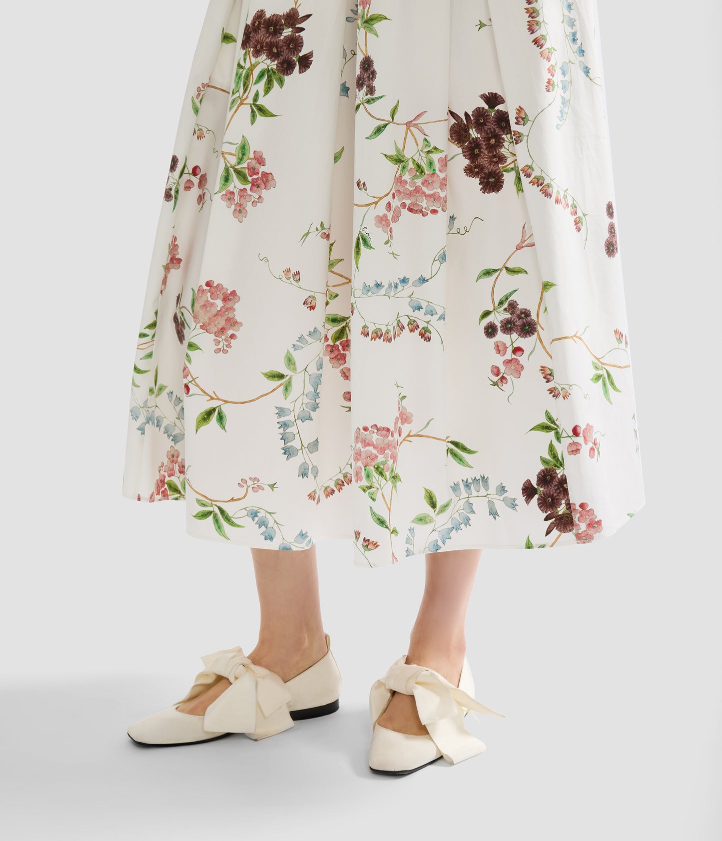 Floral Print Cotton Midi Full Skirt