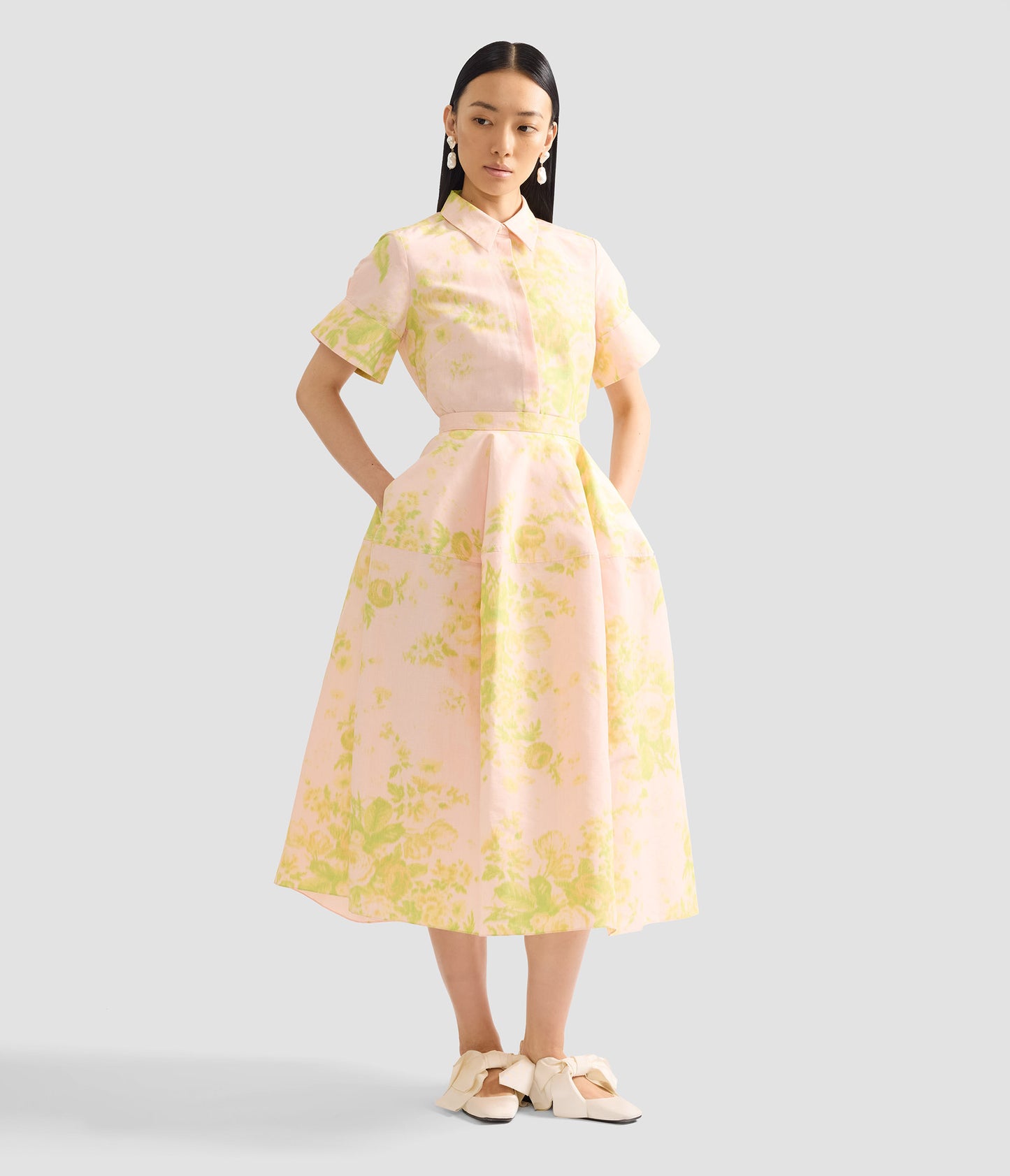 Floral Print Linen Chine Midi Full Skirt