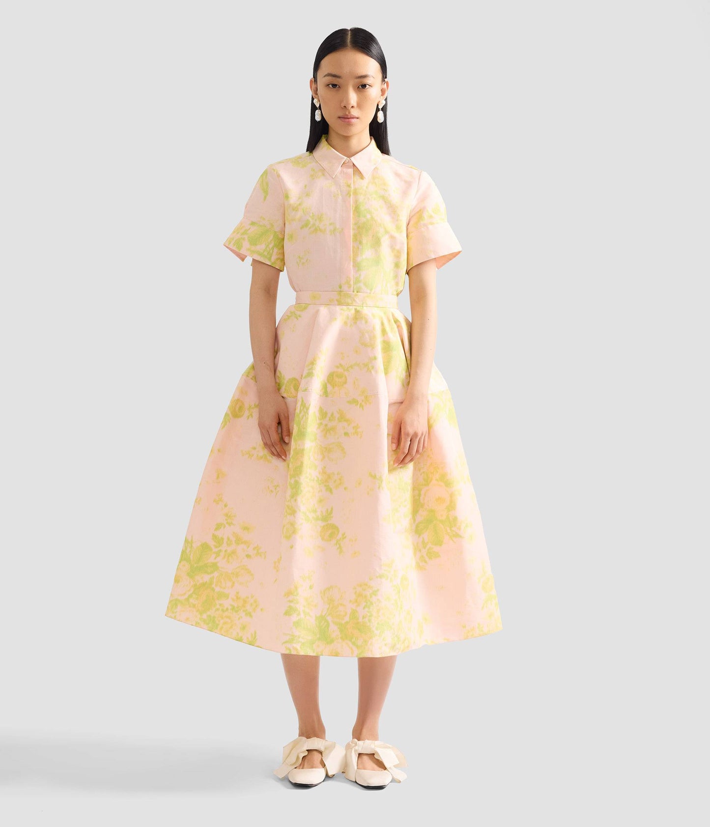 Floral Print Linen Chine Midi Full Skirt