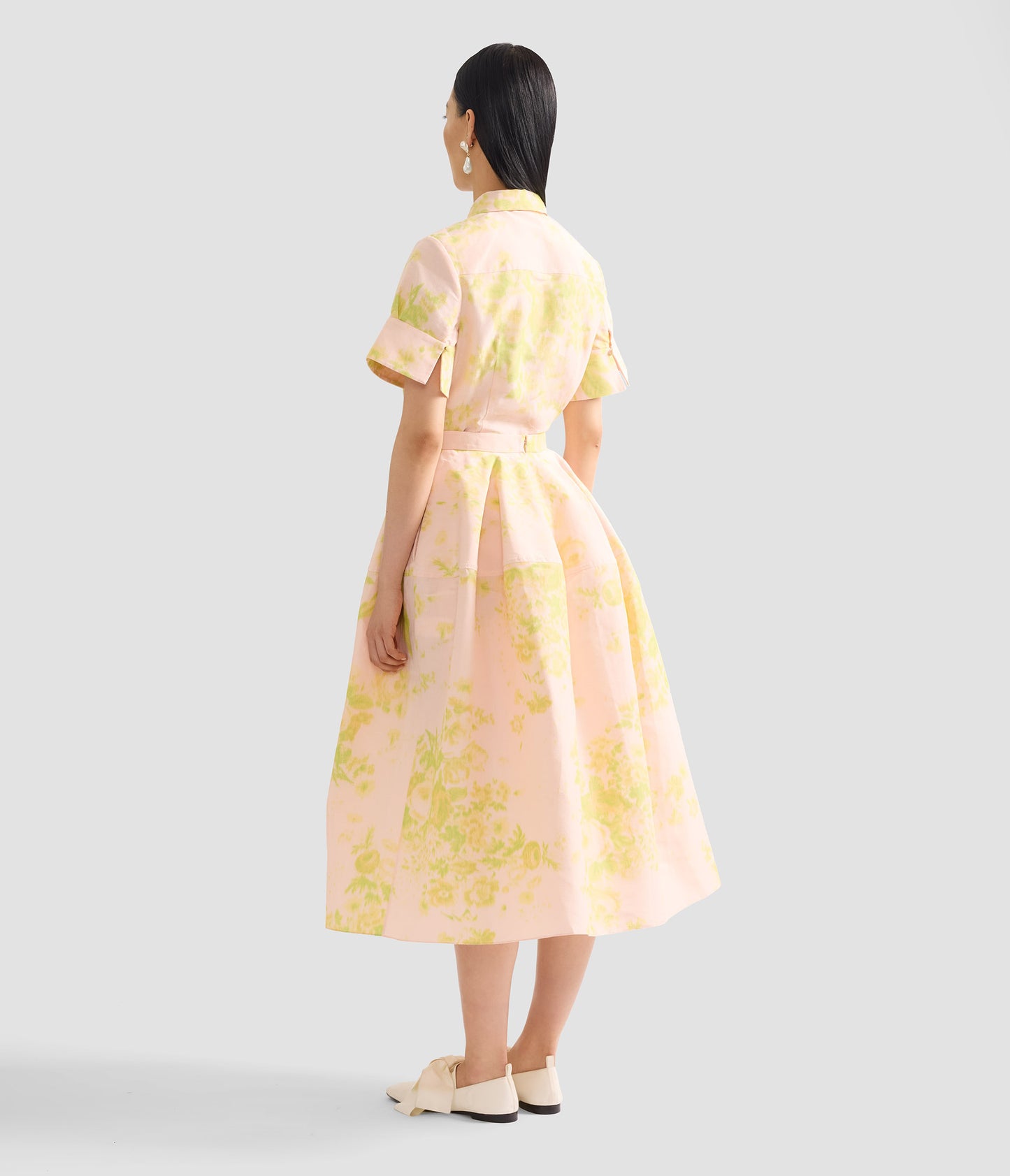 Floral Print Linen Chine Midi Full Skirt