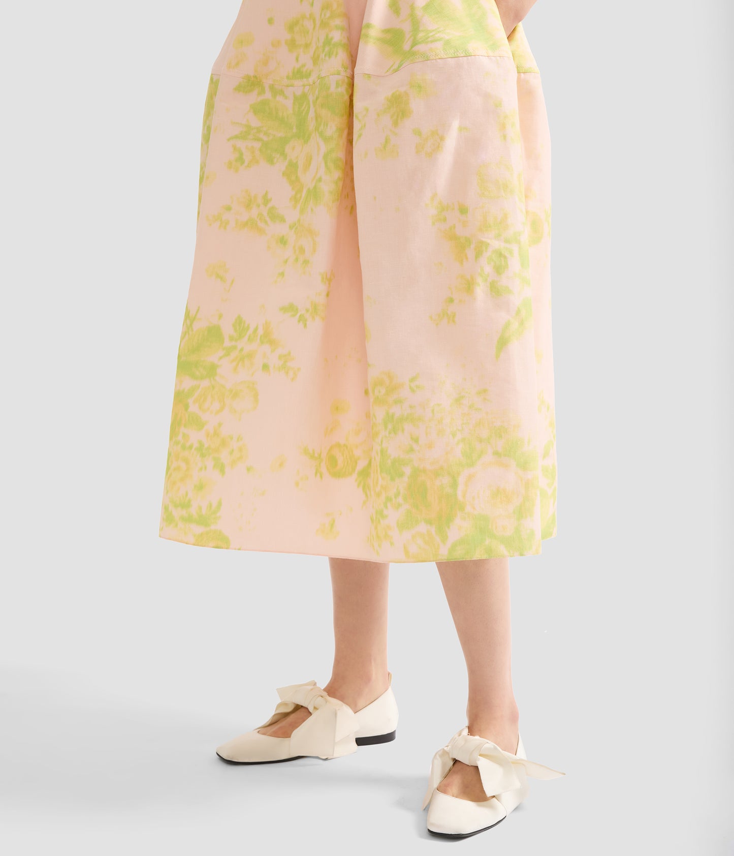 Flroal Print Linen Chine Midi Full Skirt
