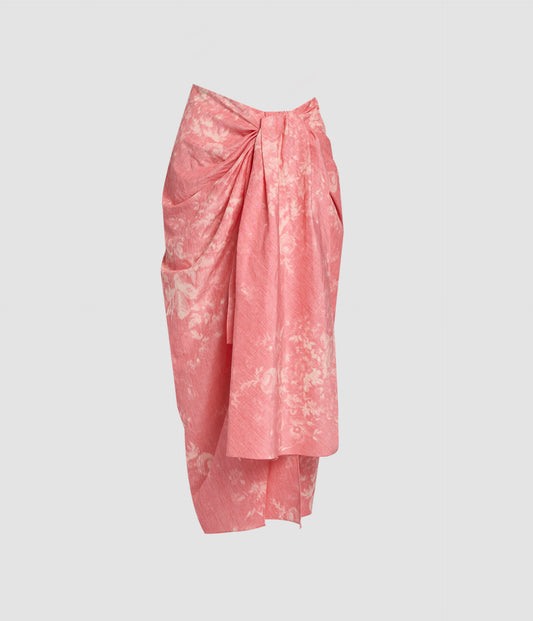 Floral Print Linen Chine Draped Midi Skirt